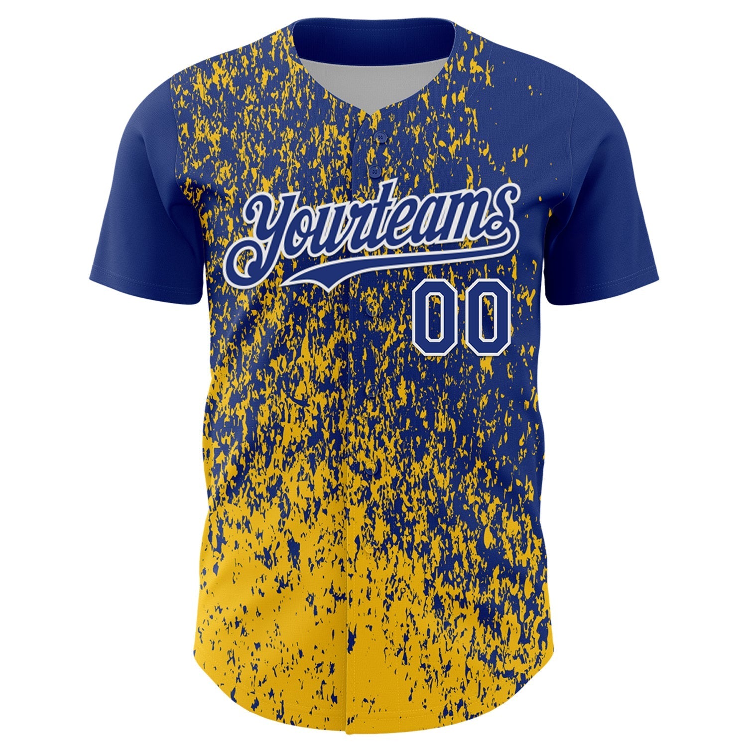 Custom Royal Yellow-White Abstract Fragment Splatter Authentic Baseball Jersey baseball jersey product view 2