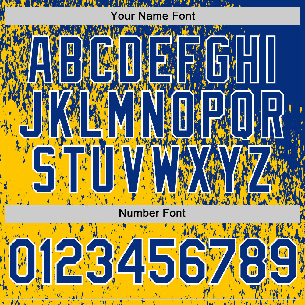 Custom Royal Yellow-White Abstract Fragment Splatter Authentic Baseball Jersey baseball jersey product view 5