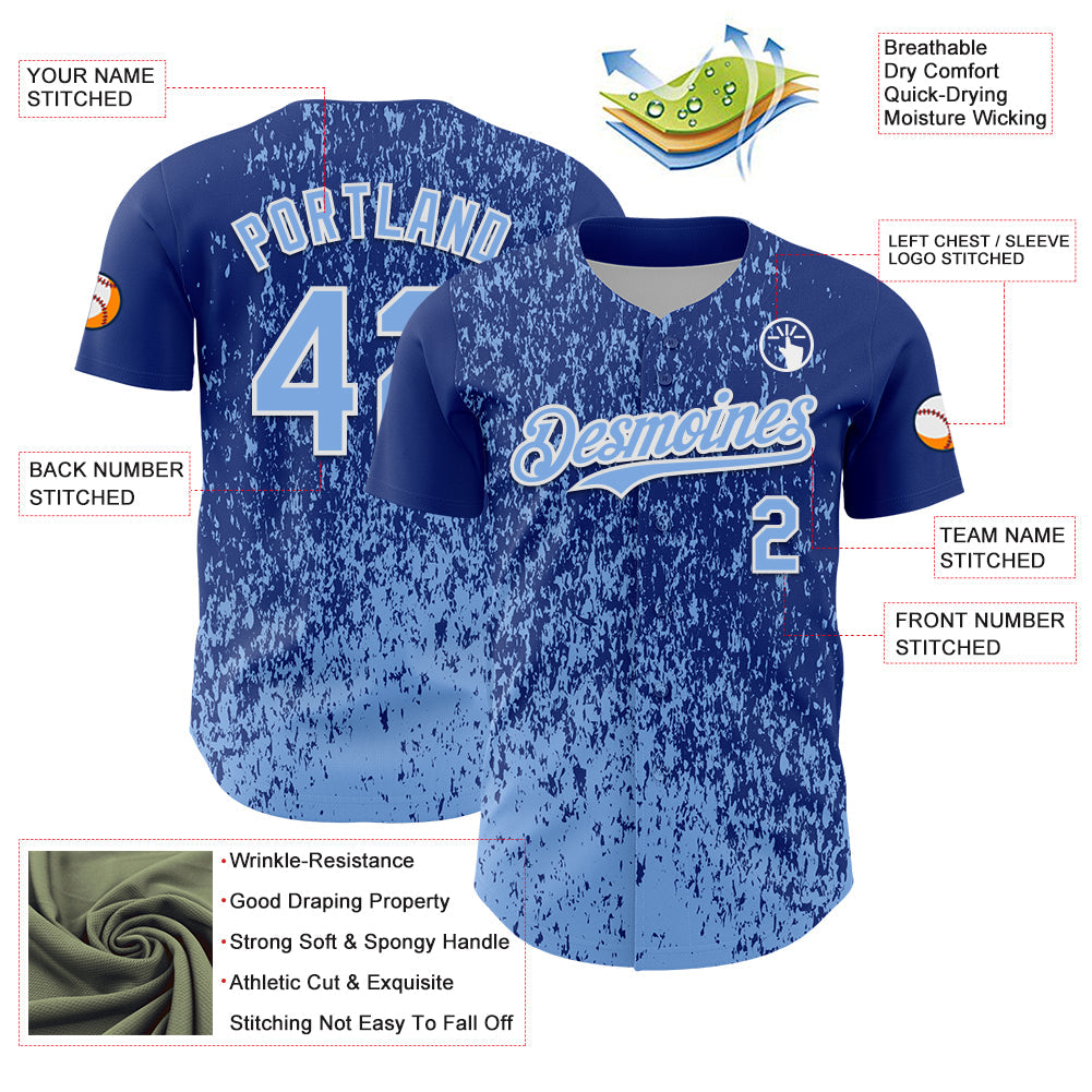 Custom Royal Light Blue-White Abstract Fragment Splatter Authentic Baseball Jersey baseball jersey product view 3