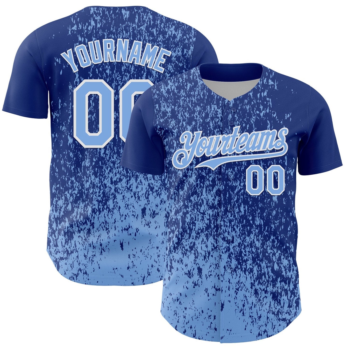 Custom Royal Light Blue-White Abstract Fragment Splatter Authentic Baseball Jersey baseball jersey product view 1