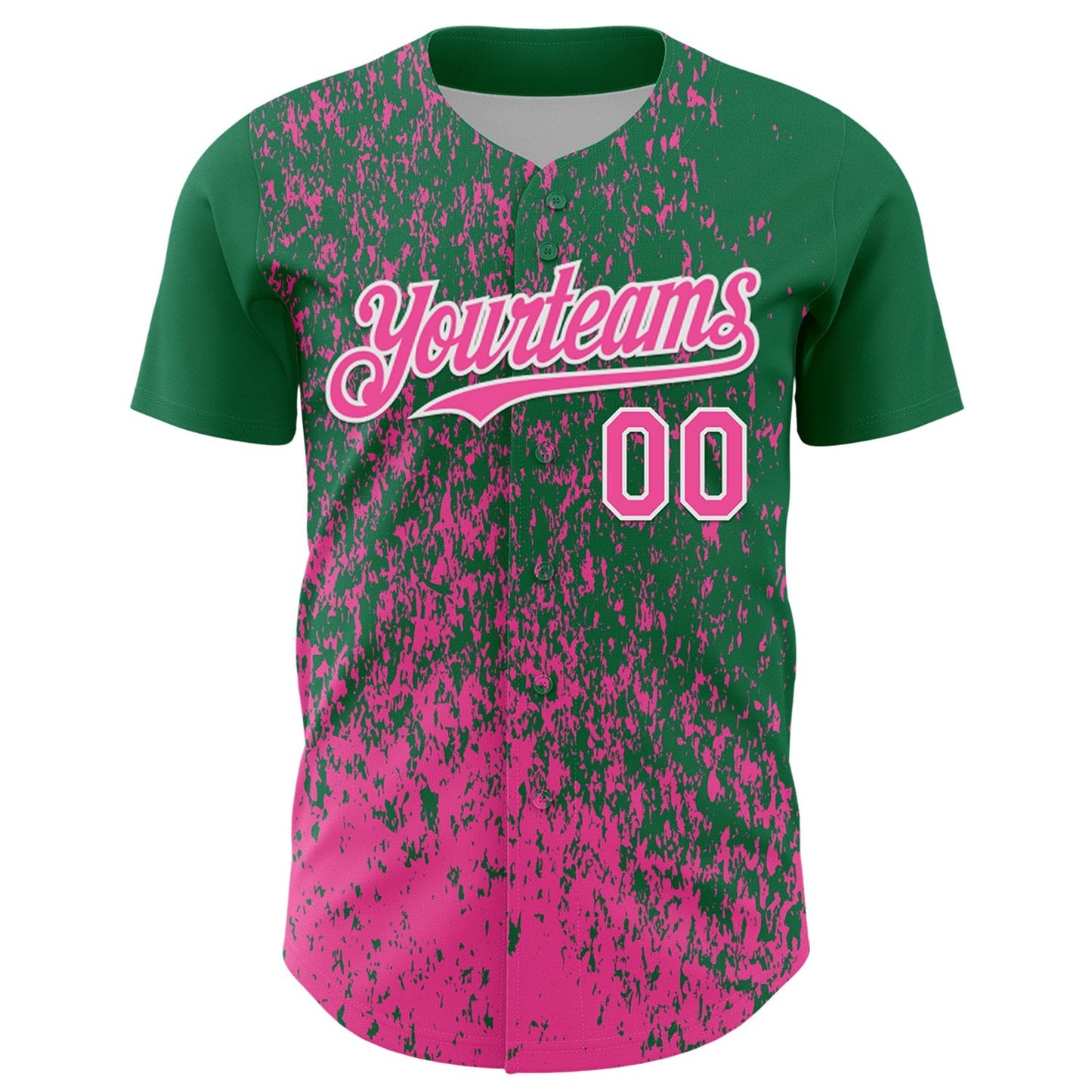 Custom Kelly Green Pink-White Abstract Fragment Splatter Authentic Baseball Jersey baseball jersey product view 2