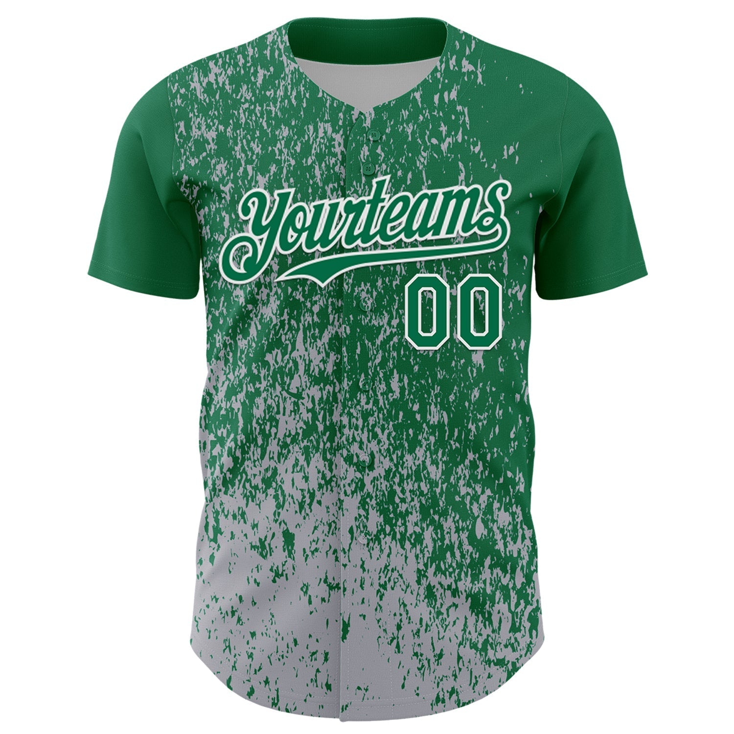 Custom Kelly Green Gray-White Abstract Fragment Splatter Authentic Baseball Jersey baseball jersey product view 2