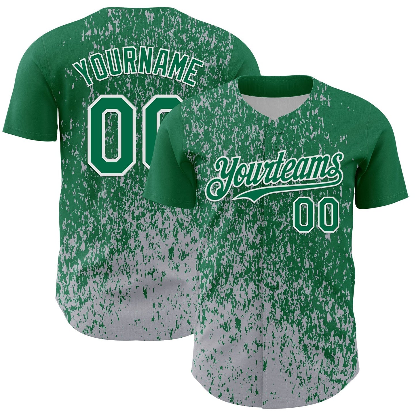 Custom Kelly Green Gray-White Abstract Fragment Splatter Authentic Baseball Jersey baseball jersey product view 1