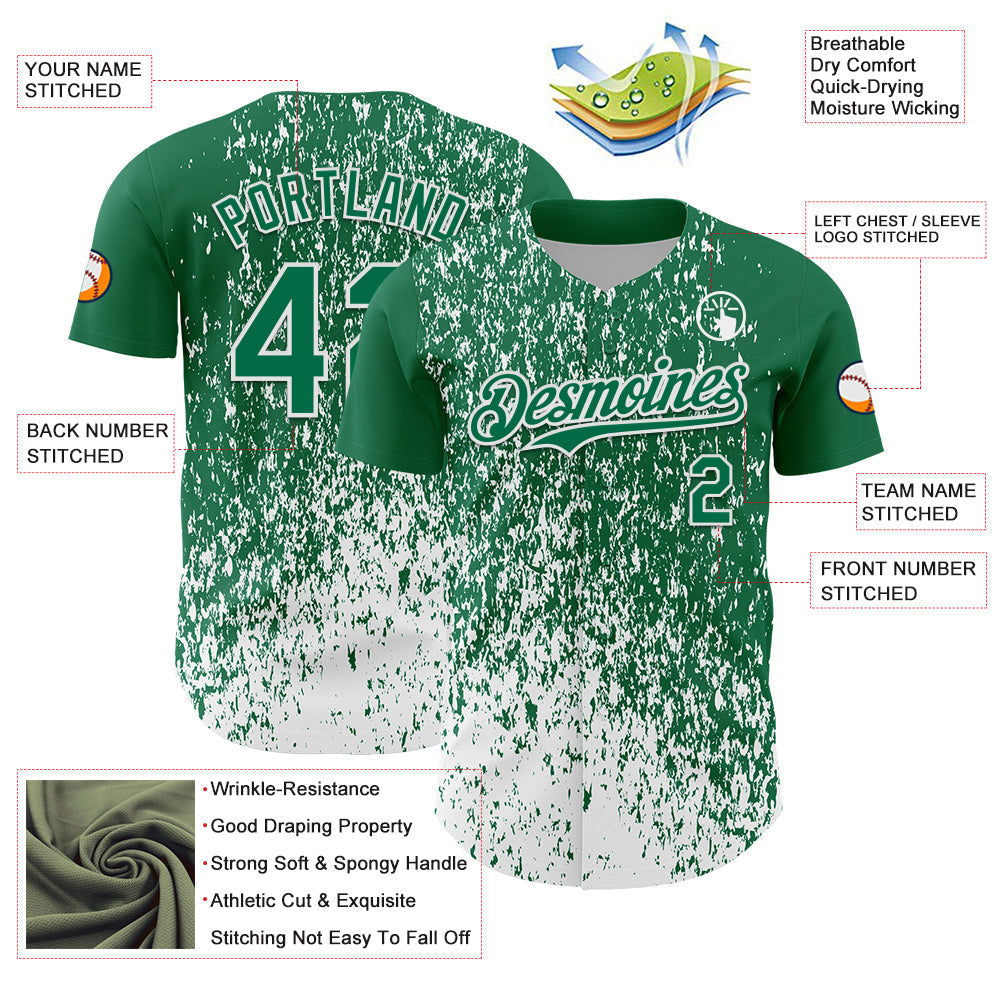 Custom Kelly Green White Abstract Fragment Splatter Authentic Baseball Jersey baseball jersey product view 3