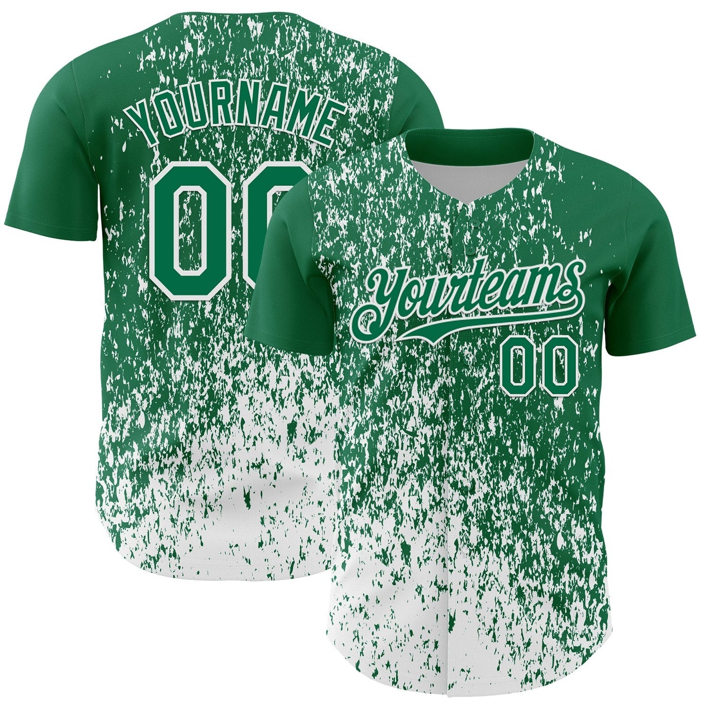 Custom Kelly Green White Abstract Fragment Splatter Authentic Baseball Jersey baseball jersey product view 1