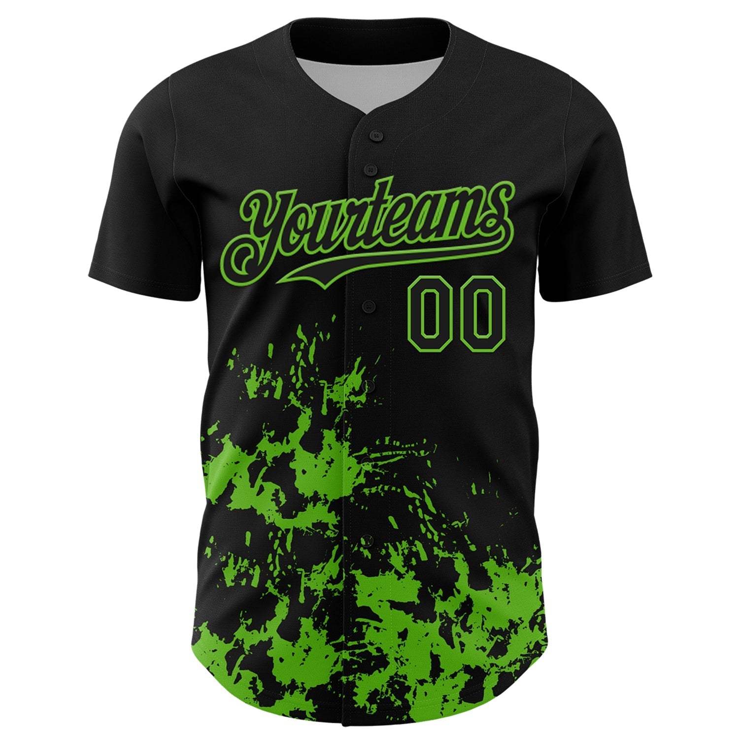 Custom Black Grass Green Splatter Authentic Baseball Jersey baseball jersey product view 2