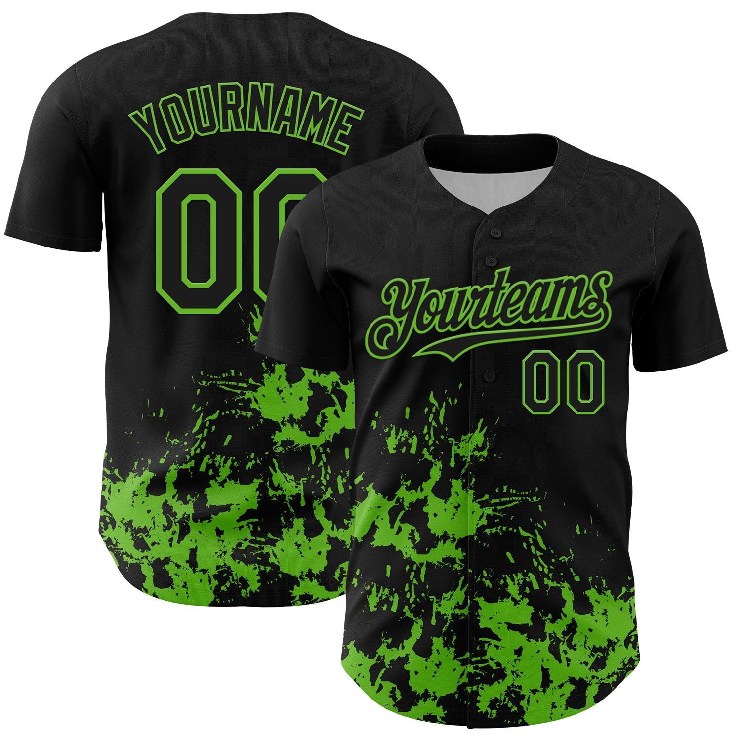 Custom Black Grass Green Splatter Authentic Baseball Jersey baseball jersey product view 1