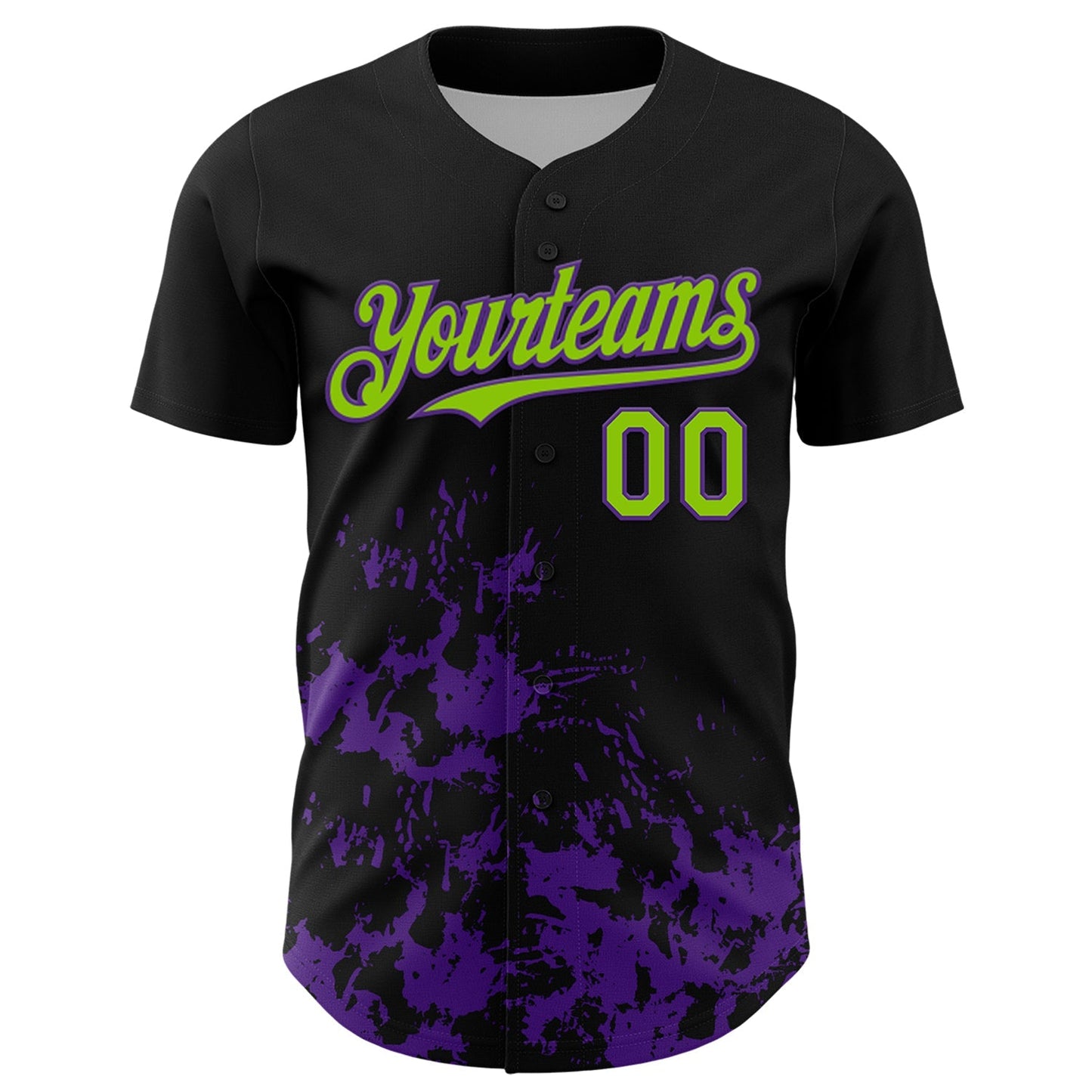 Custom Black Neon Green-Purple Splatter Authentic Baseball Jersey baseball jersey product view 2