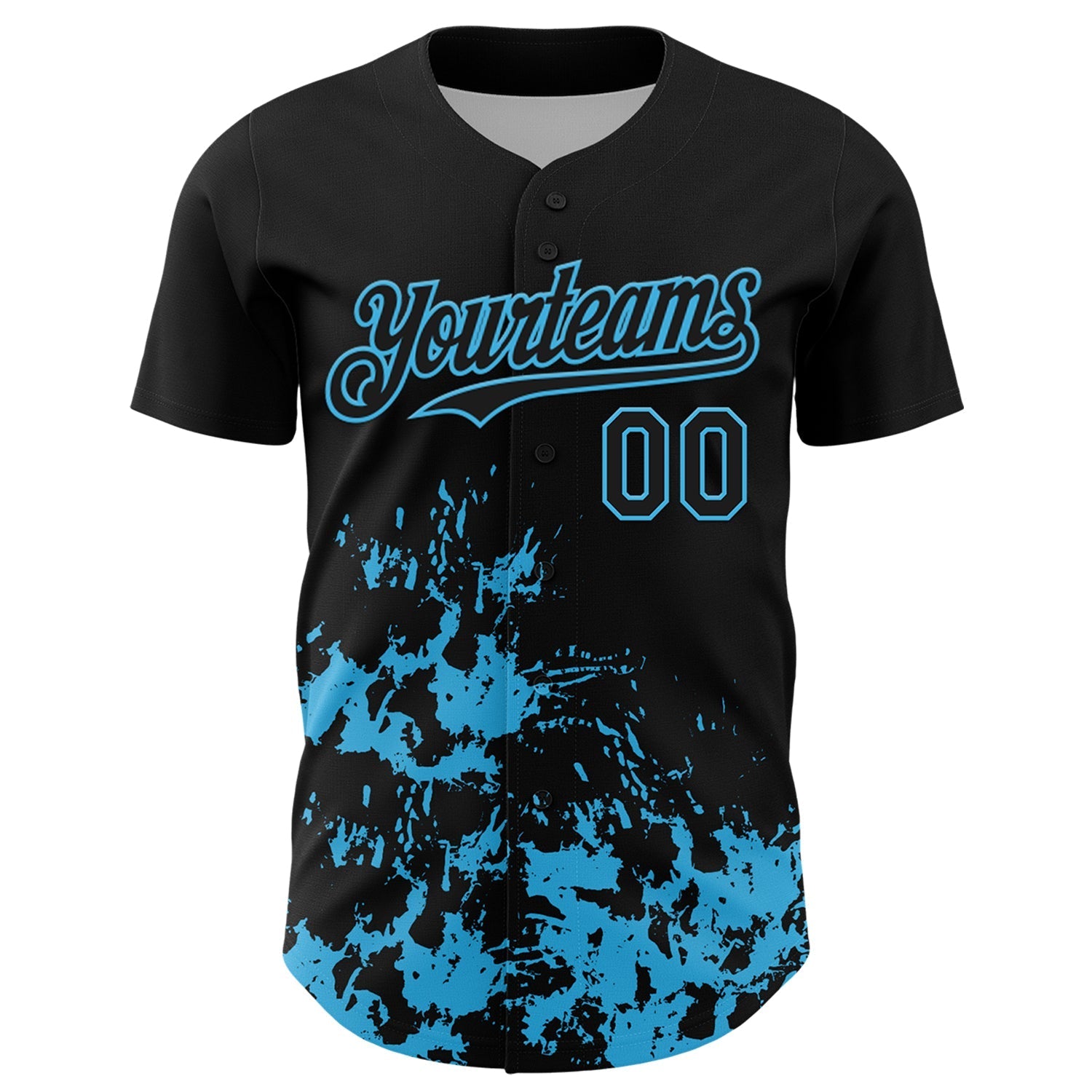 Custom Black Sky Blue Splatter Authentic Baseball Jersey baseball jersey product view 2