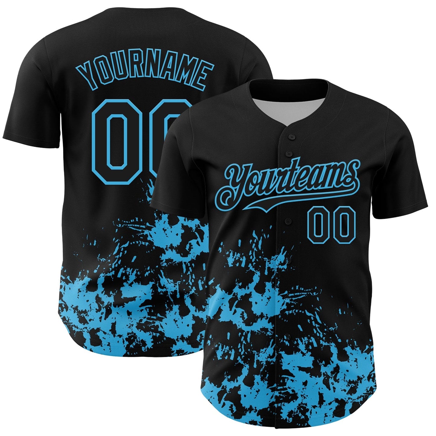Custom Black Sky Blue Splatter Authentic Baseball Jersey baseball jersey product view 1