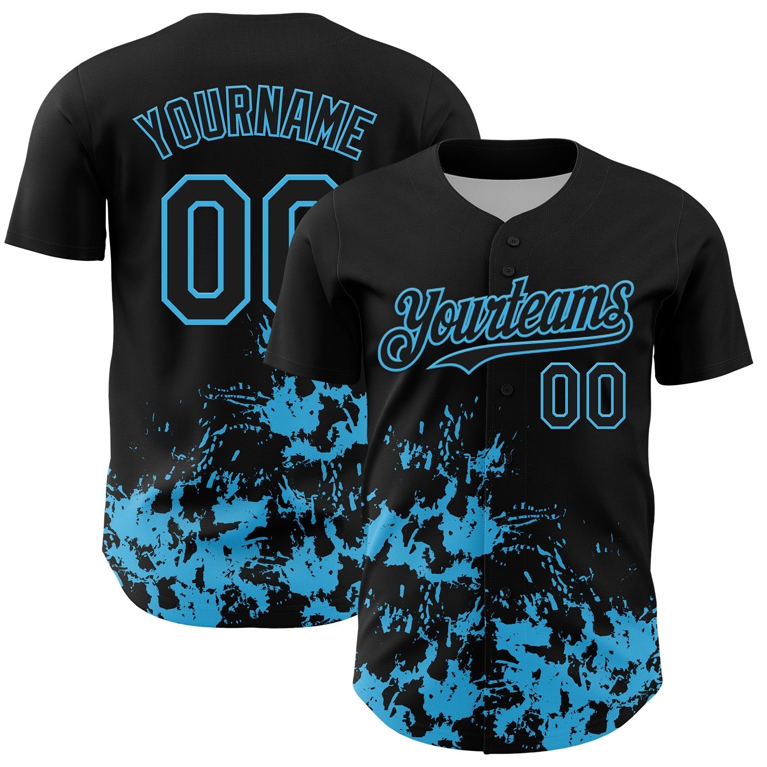 Custom Black Sky Blue Splatter Authentic Baseball Jersey baseball jersey product view 1