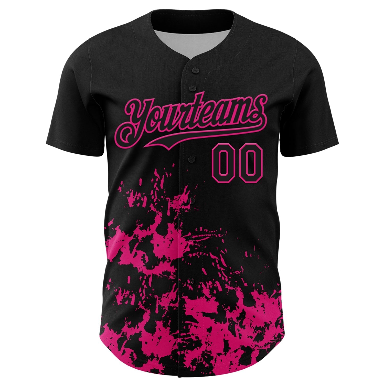Custom Black Hot Pink Splatter Authentic Baseball Jersey baseball jersey product view 2