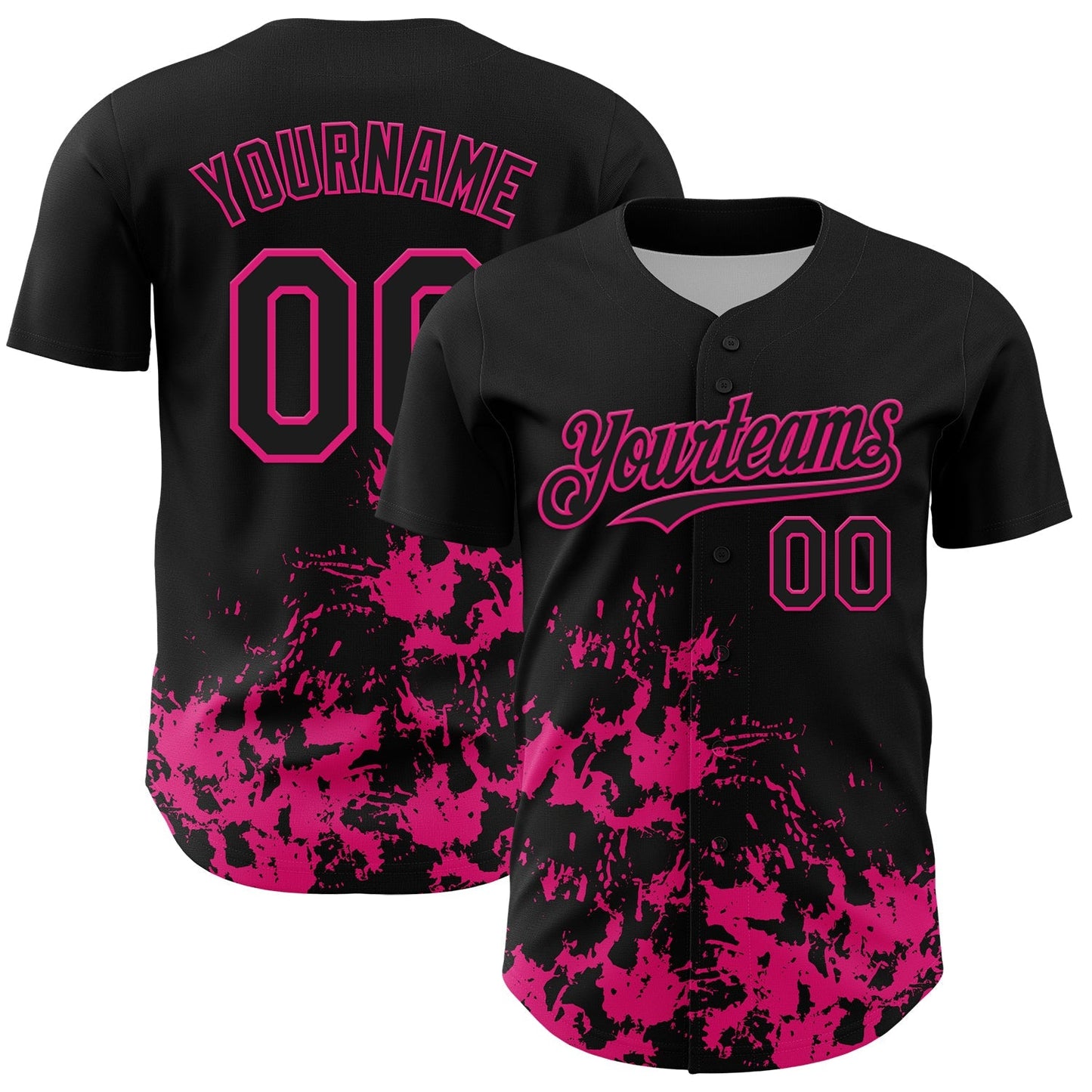 Custom Black Hot Pink Splatter Authentic Baseball Jersey baseball jersey product view 1