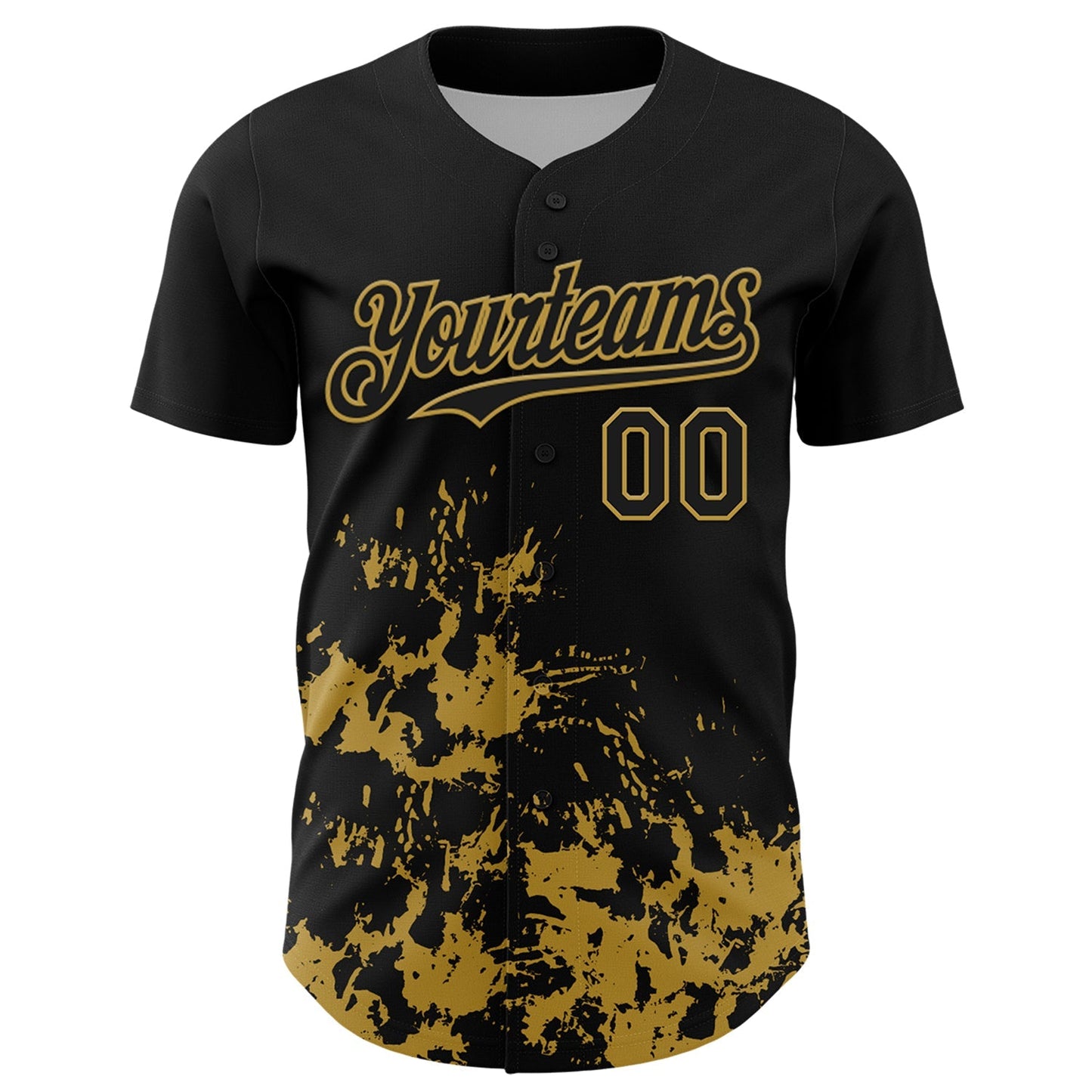 Custom Black Old Gold Splatter Authentic Baseball Jersey baseball jersey product view 2