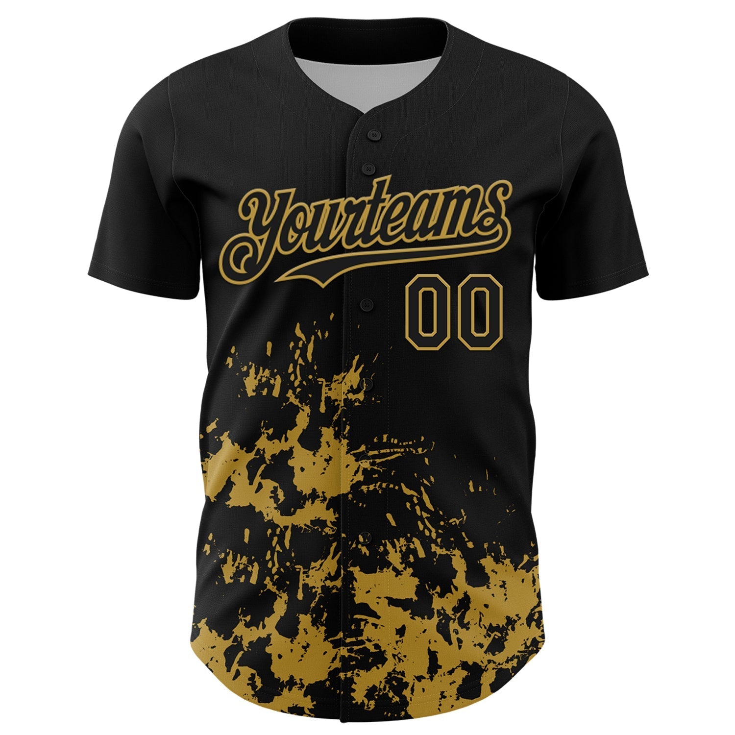 Custom Black Old Gold Splatter Authentic Baseball Jersey baseball jersey product view 2