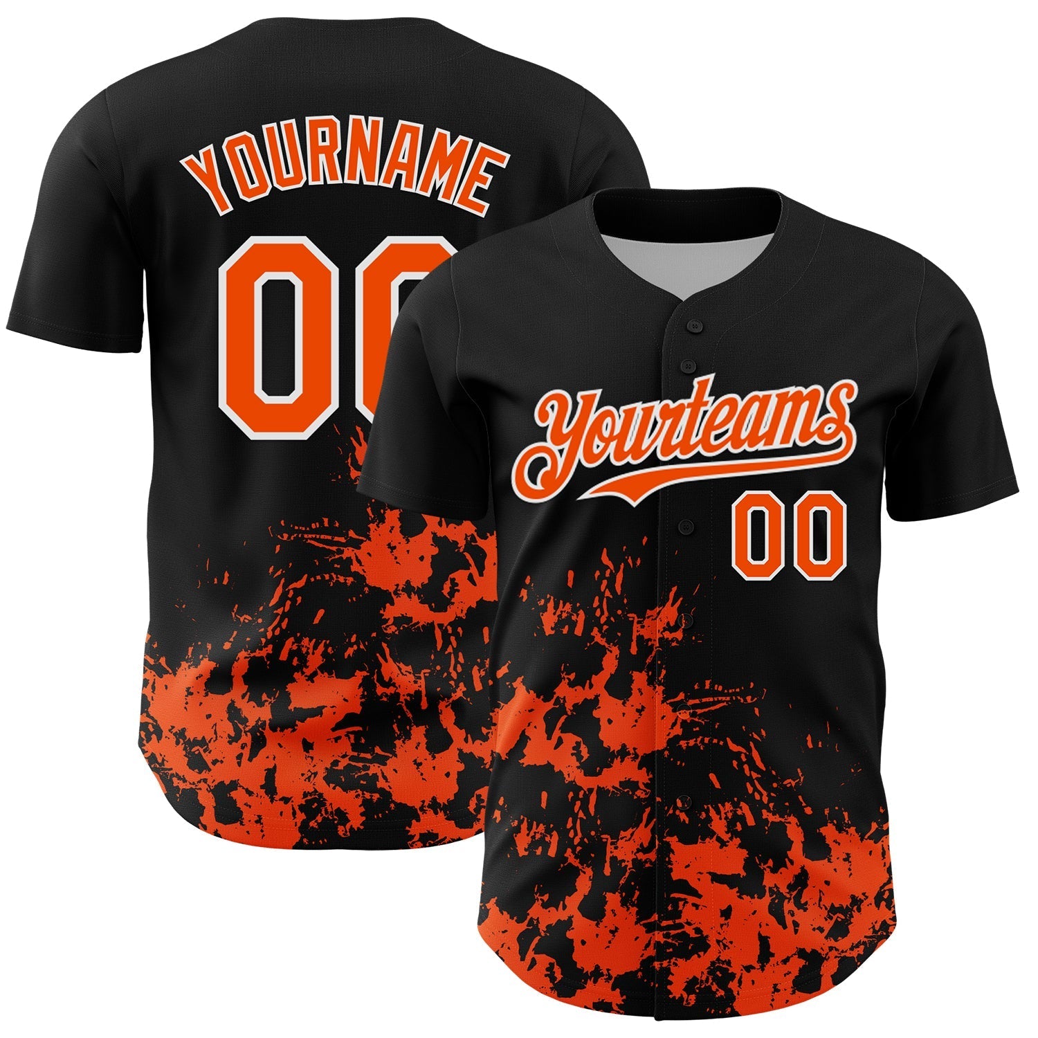 Custom Black Orange-White Splatter Authentic Baseball Jersey baseball jersey product view 1