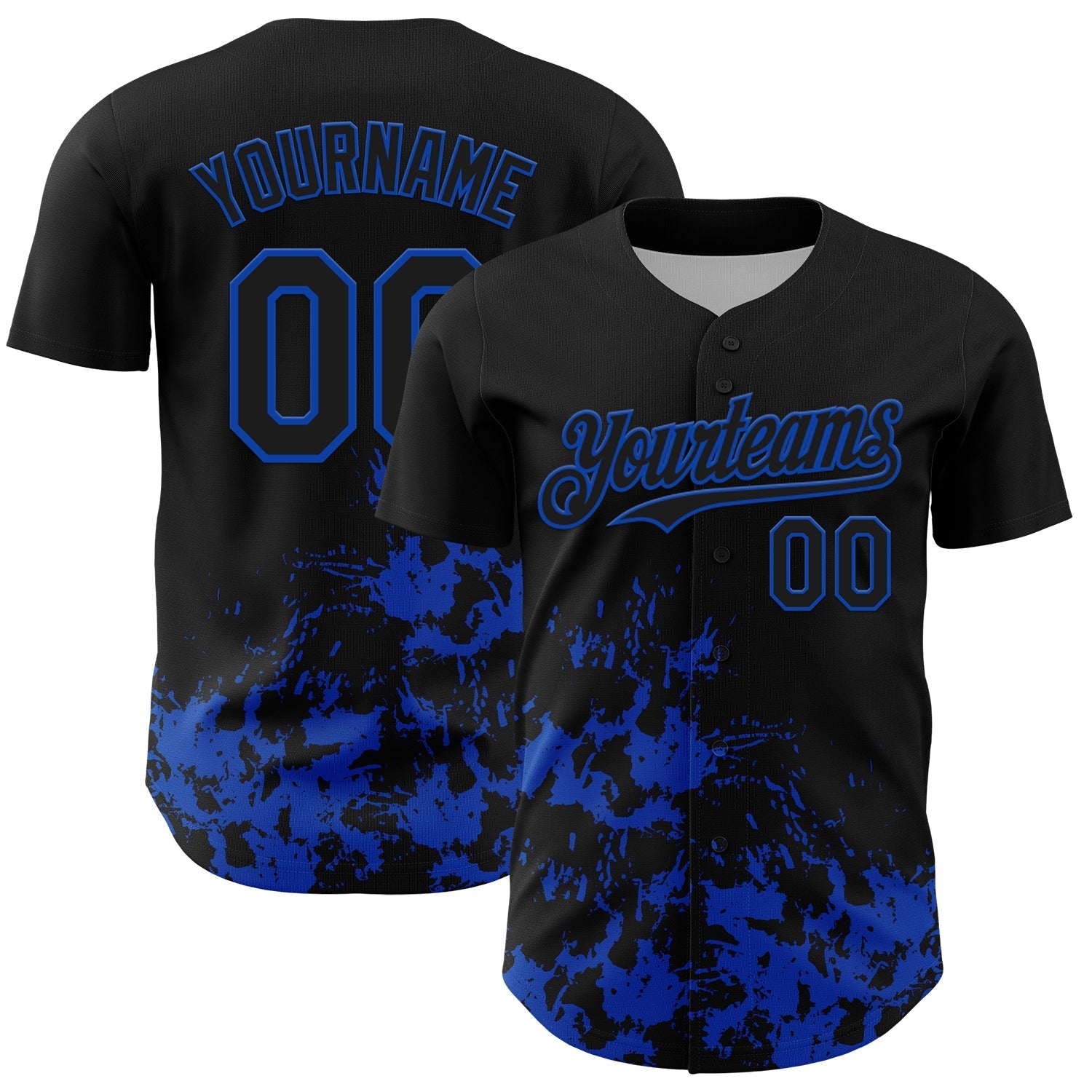 Custom Black Thunder Blue Splatter Authentic Baseball Jersey baseball jersey product view 1