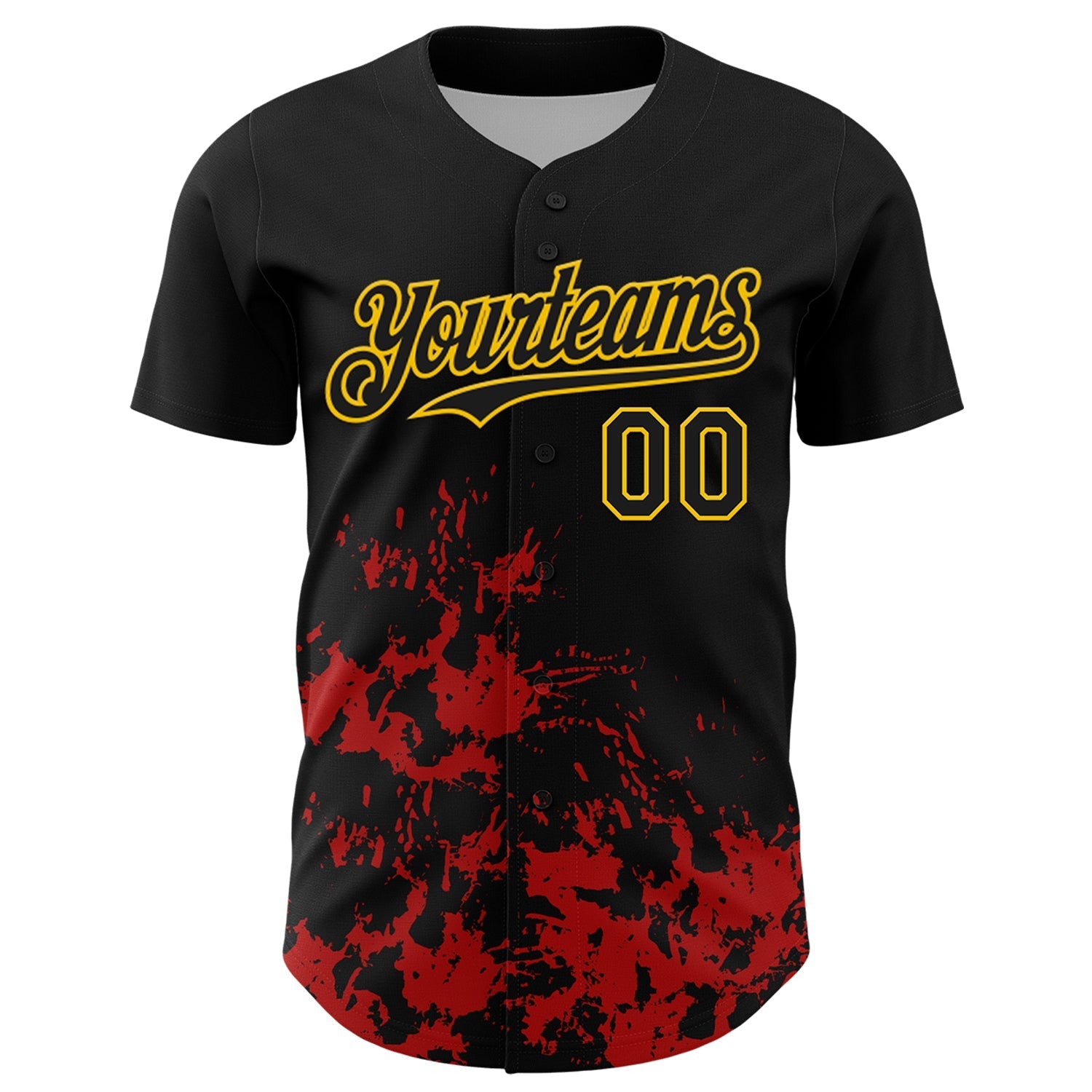 Custom Black Yellow-Red Splatter Authentic Baseball Jersey baseball jersey product view 2