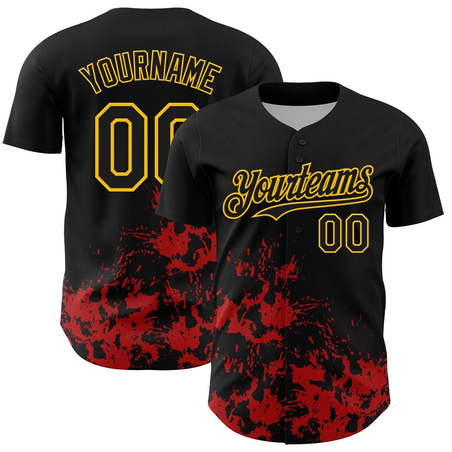 Custom Black Yellow-Red Splatter Authentic Baseball Jersey baseball jersey product view 1
