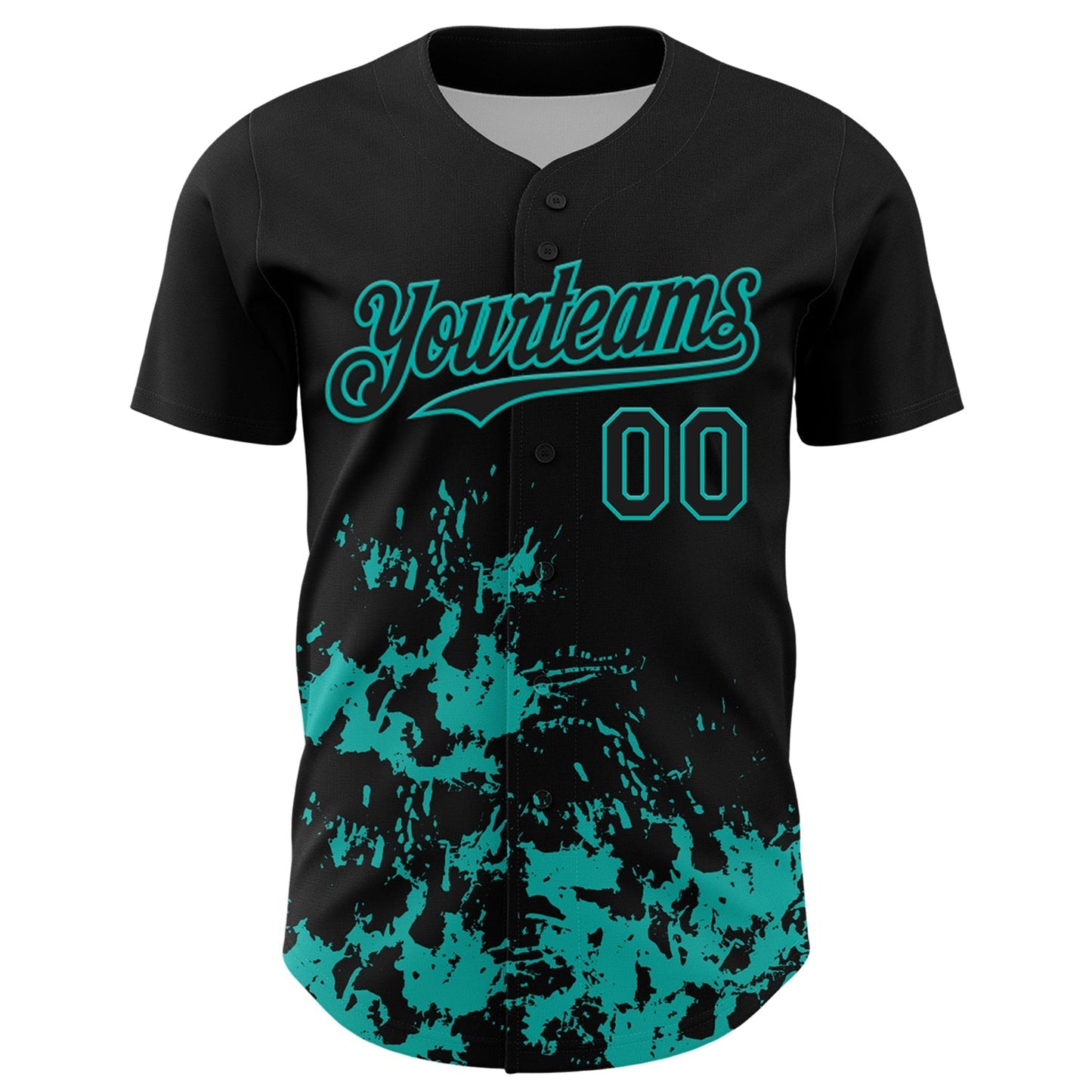 Custom Black Aqua Splatter Authentic Baseball Jersey baseball jersey product view 2
