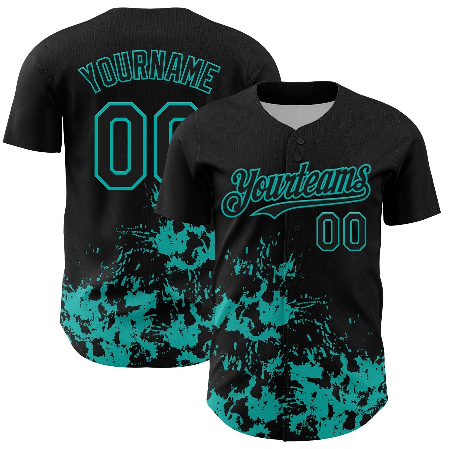 Custom Black Aqua Splatter Authentic Baseball Jersey baseball jersey product view 1