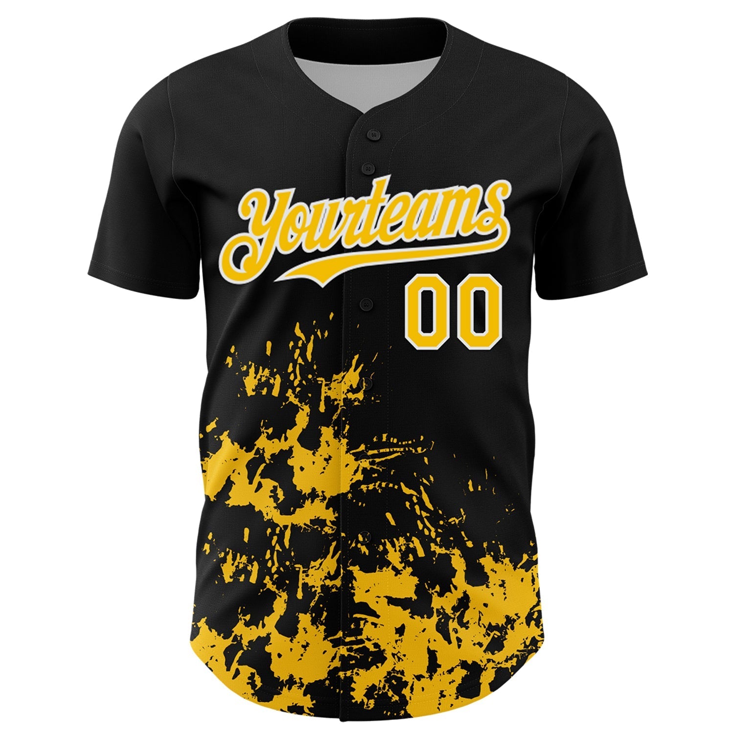 Custom Black Yellow-White Splatter Authentic Baseball Jersey baseball jersey product view 2
