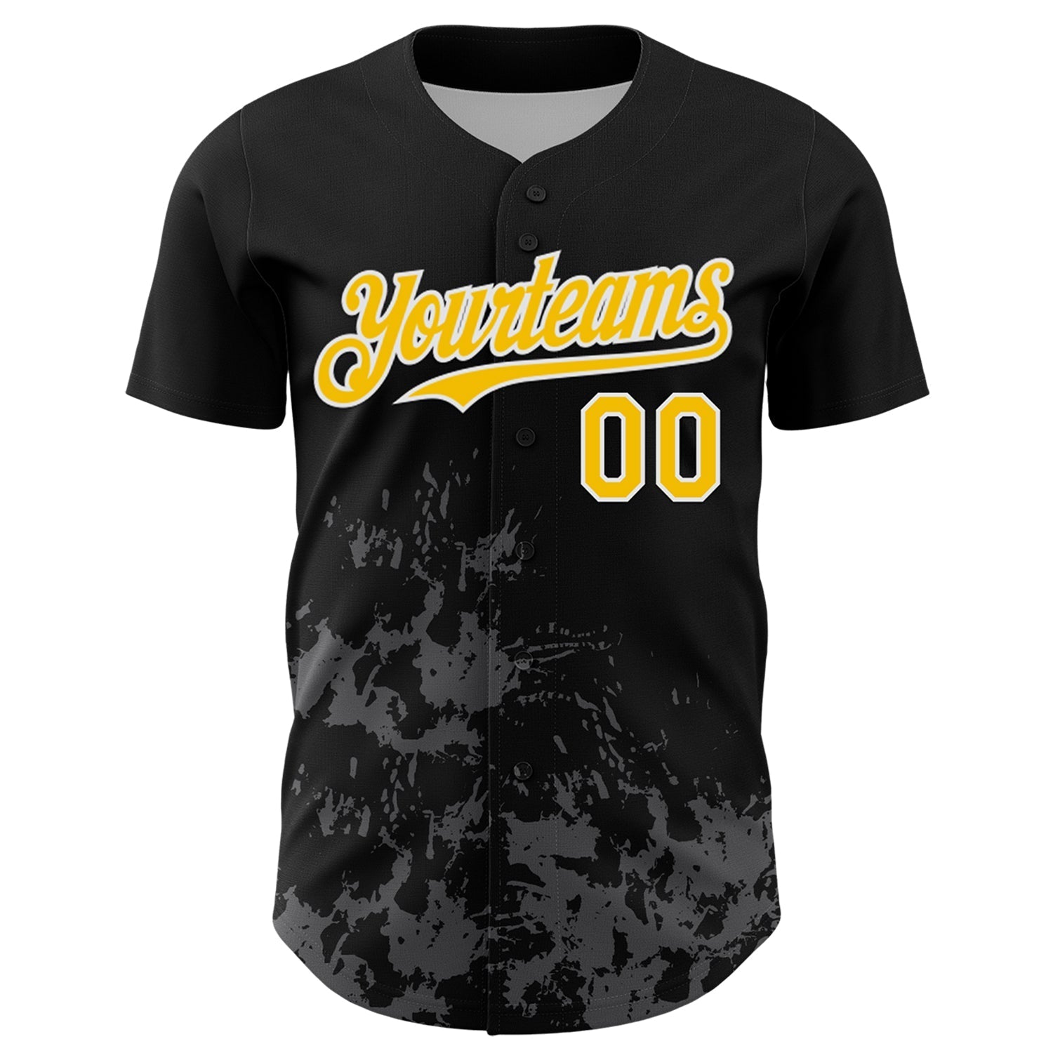 Custom Black Yellow White-Gray Splatter Authentic Baseball Jersey baseball jersey product view 2