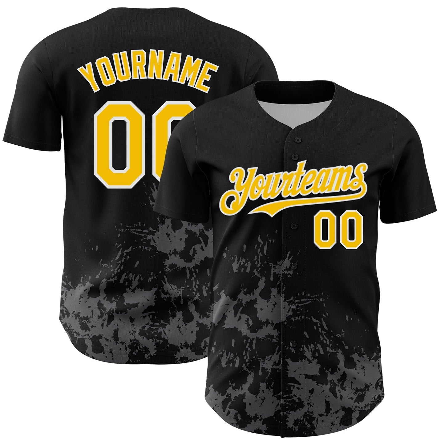 Custom Black Yellow White-Gray Splatter Authentic Baseball Jersey baseball jersey product view 1