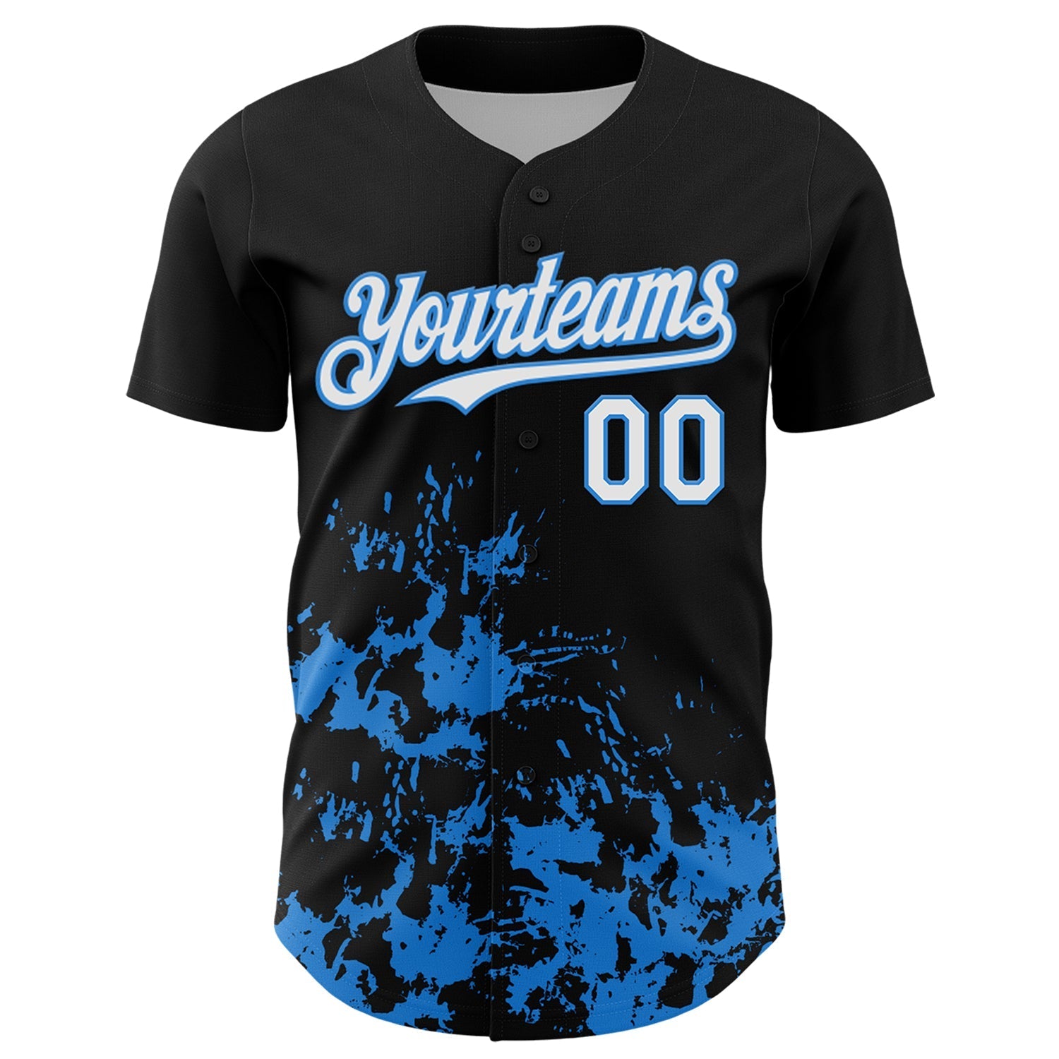Custom Black White-Powder Blue Splatter Authentic Baseball Jersey baseball jersey product view 2