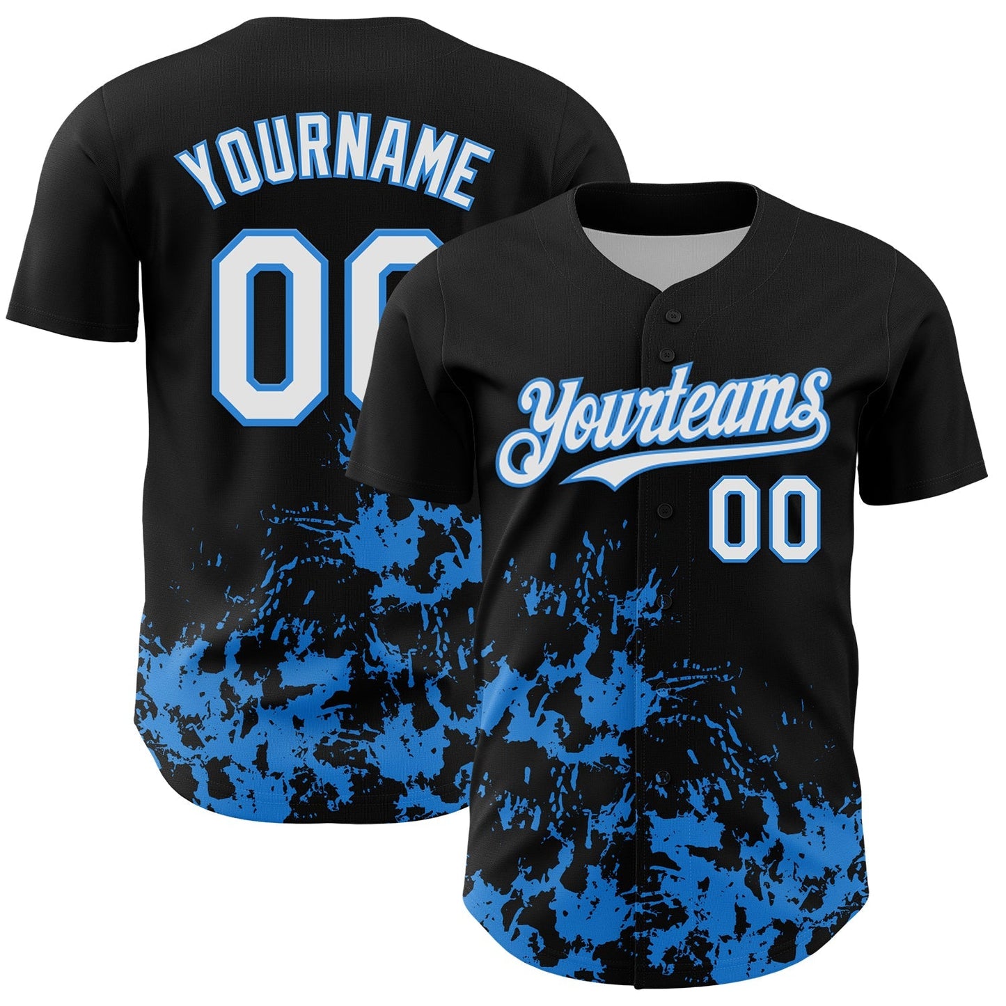 Custom Black White-Powder Blue Splatter Authentic Baseball Jersey baseball jersey product view 1