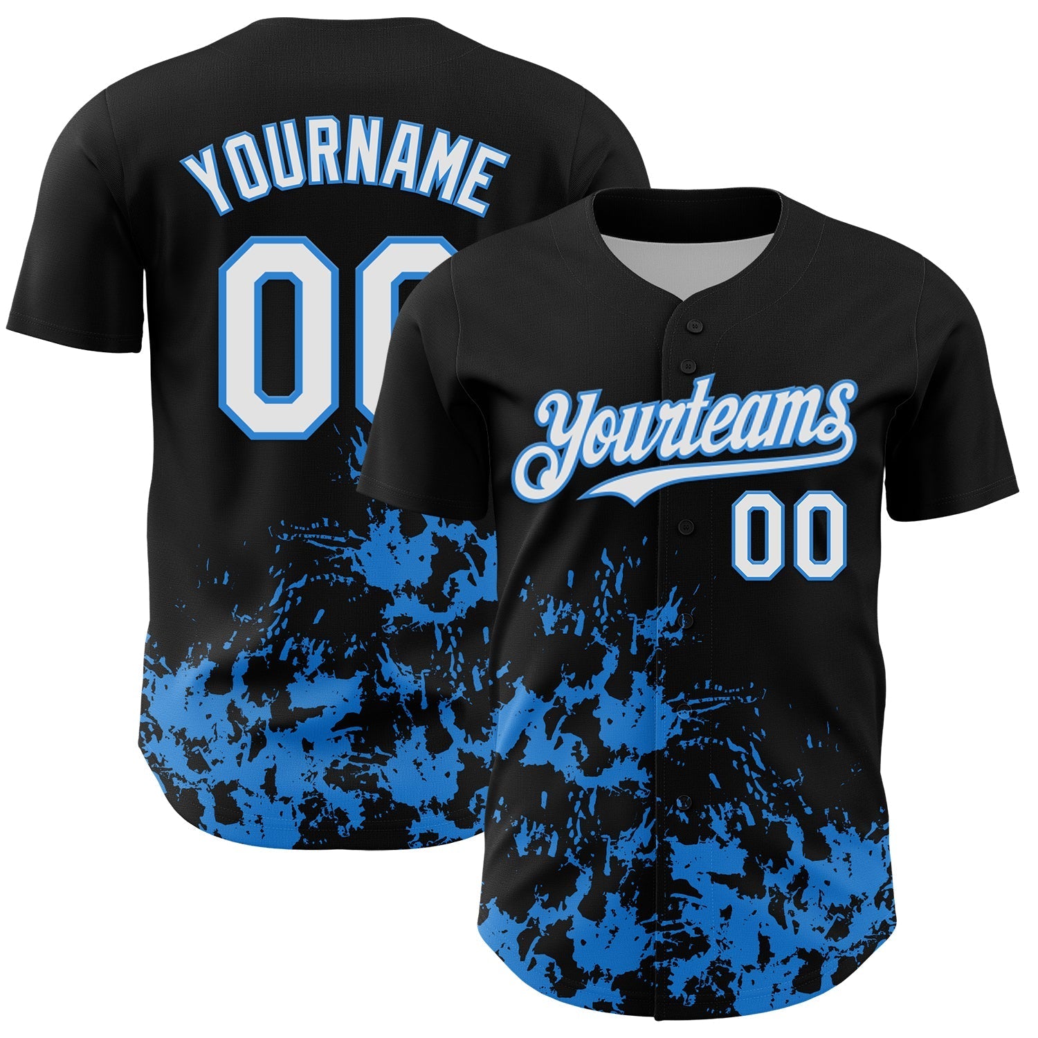 Custom Black White-Powder Blue Splatter Authentic Baseball Jersey baseball jersey product view 1
