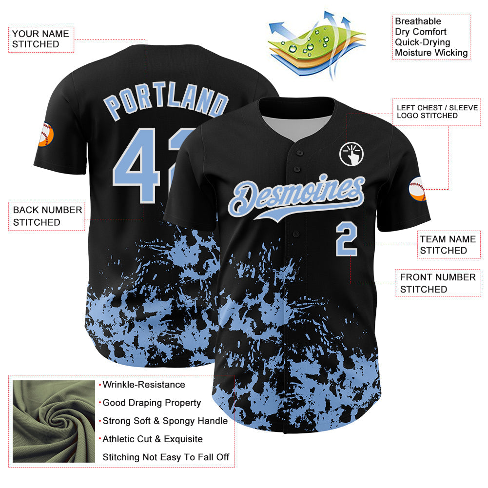 Custom Black Light Blue-White Splatter Authentic Baseball Jersey baseball jersey product view 3