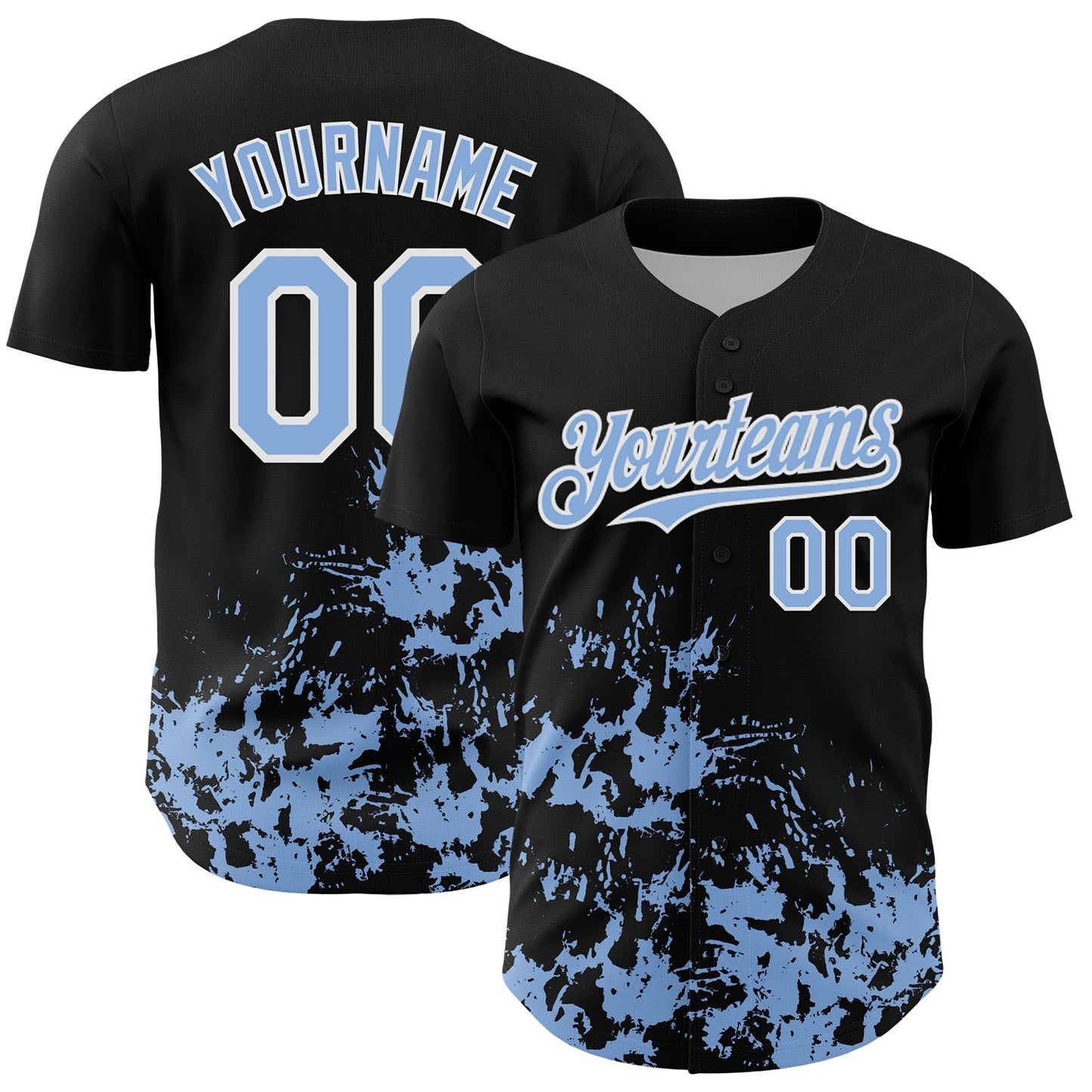 Custom Black Light Blue-White Splatter Authentic Baseball Jersey baseball jersey product view 1
