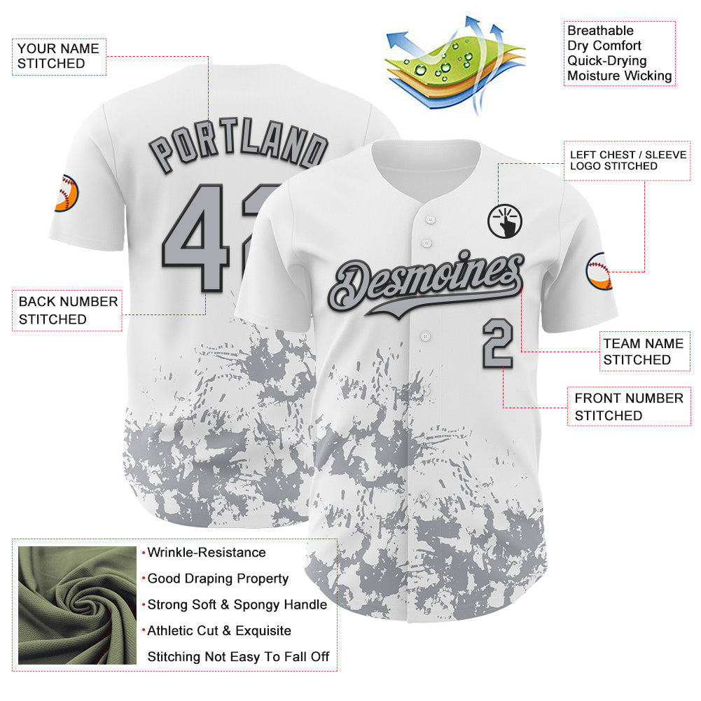 Custom White Gray-Black Splatter Authentic Baseball Jersey baseball jersey product view 3
