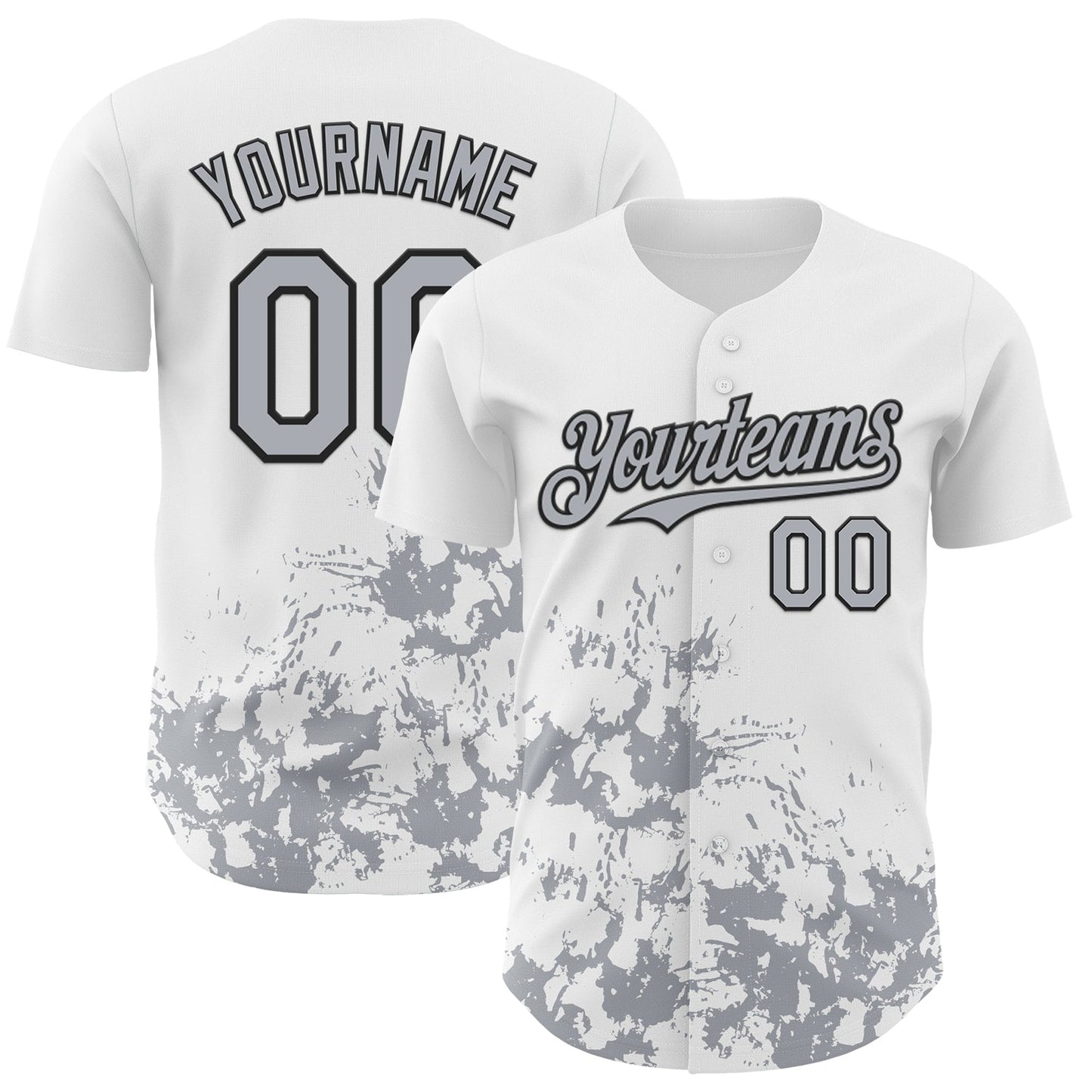 Custom White Gray-Black Splatter Authentic Baseball Jersey baseball jersey product view 1