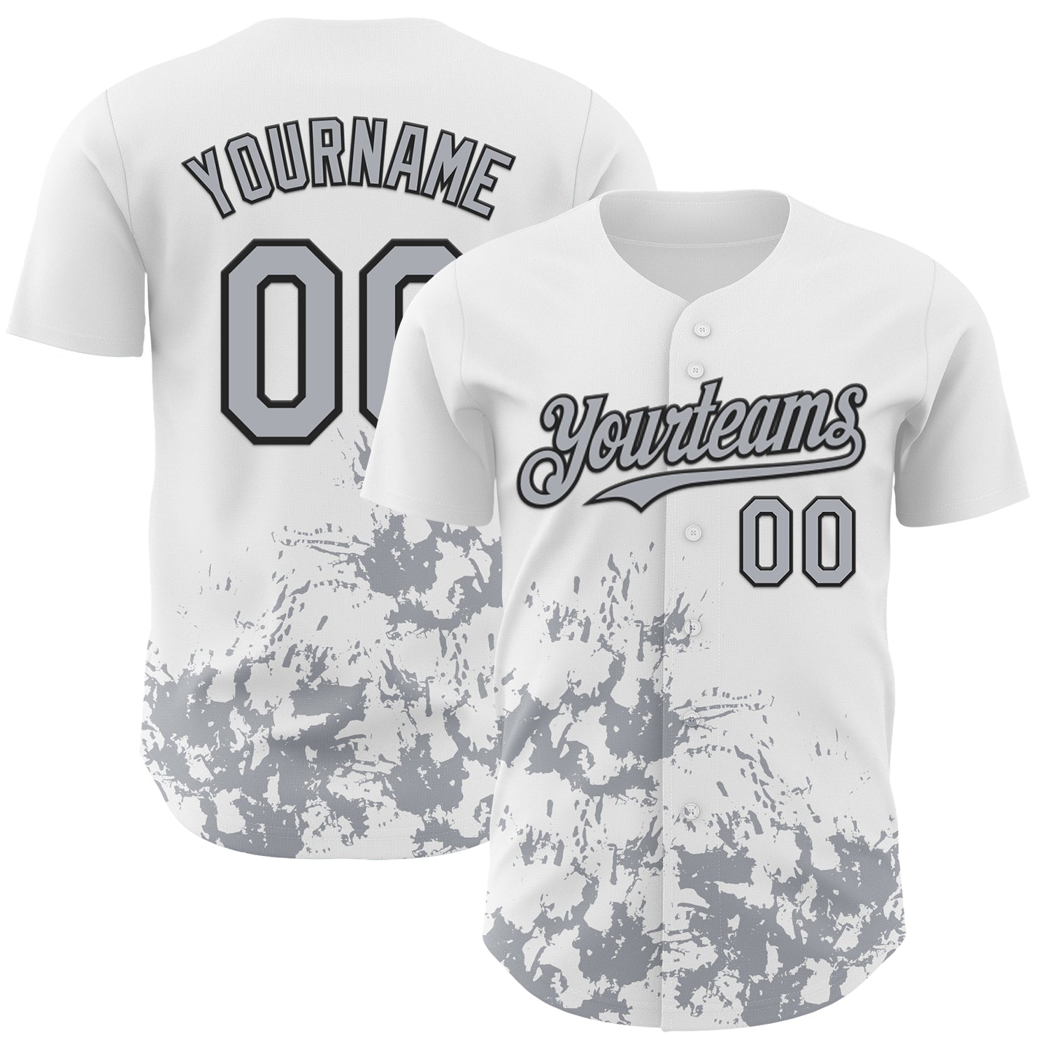 Custom White Gray-Black Splatter Authentic Baseball Jersey baseball jersey product view 1