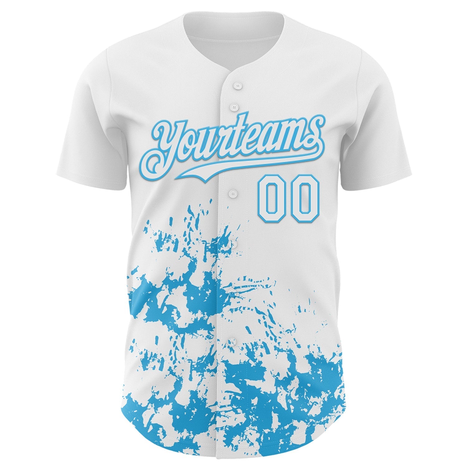 Custom White Sky Blue Splatter Authentic Baseball Jersey baseball jersey product view 2