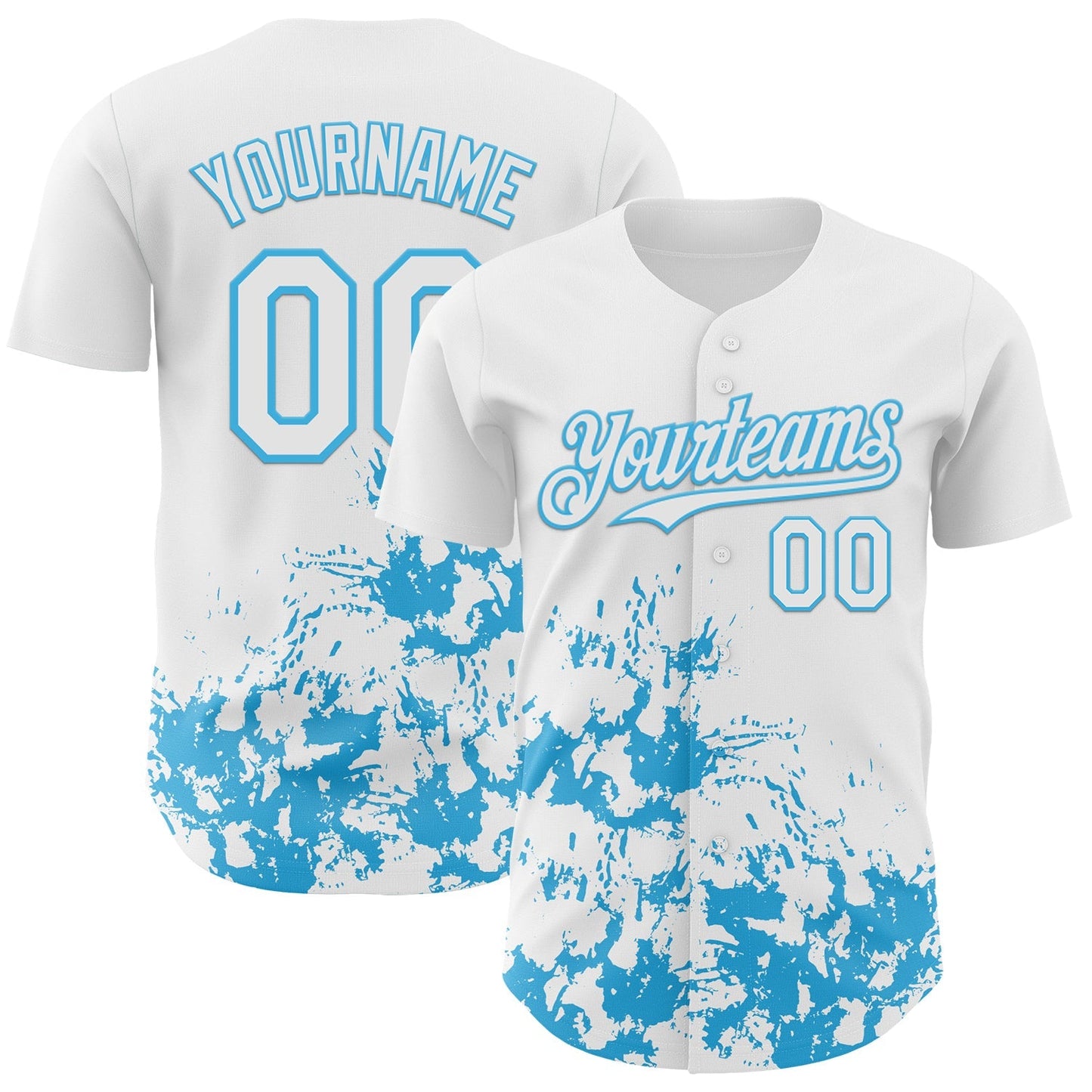 Custom White Sky Blue Splatter Authentic Baseball Jersey baseball jersey product view 1