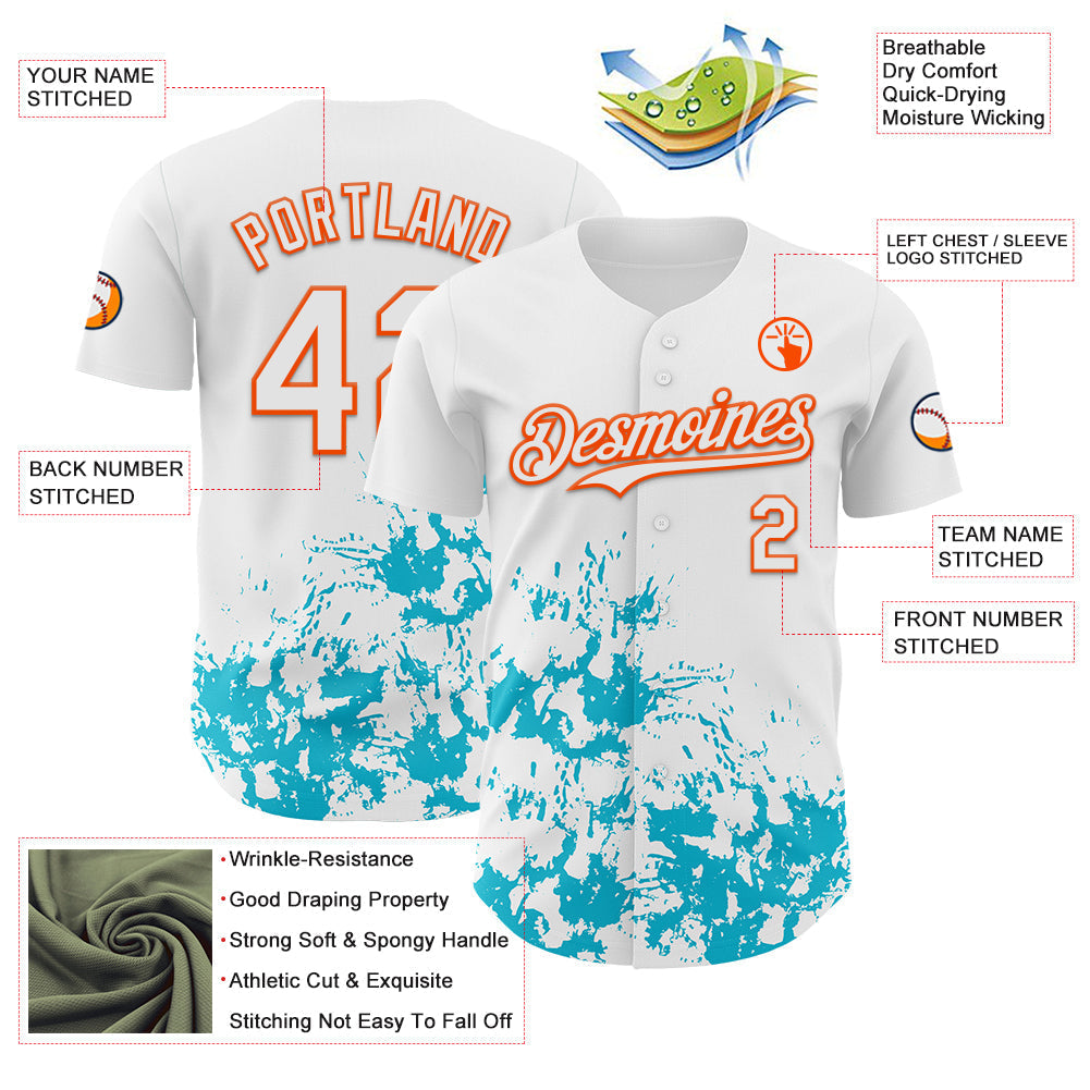 Custom White Orange-Lakes Blue Splatter Authentic Baseball Jersey baseball jersey product view 3