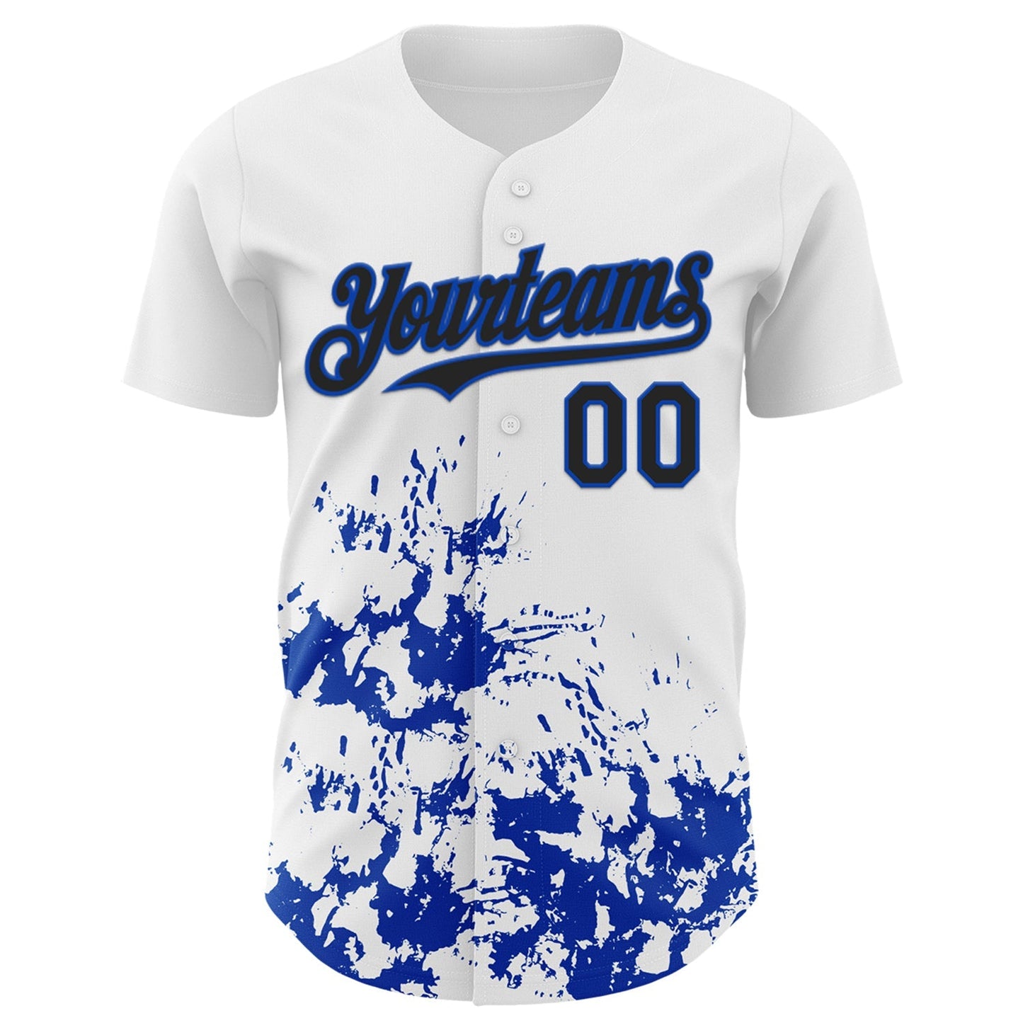 Custom White Black-Thunder Blue Splatter Authentic Baseball Jersey baseball jersey product view 2