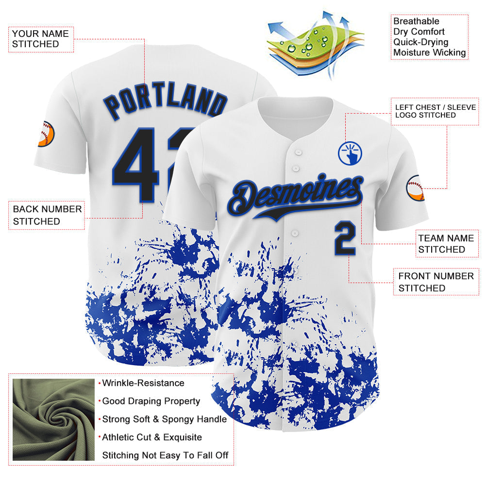 Custom White Black-Thunder Blue Splatter Authentic Baseball Jersey baseball jersey product view 3