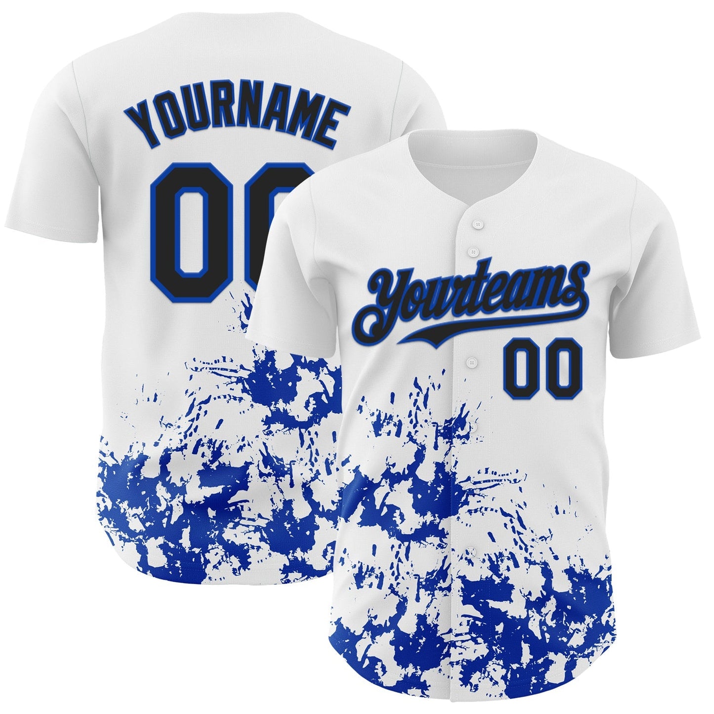 Custom White Black-Thunder Blue Splatter Authentic Baseball Jersey baseball jersey product view 1