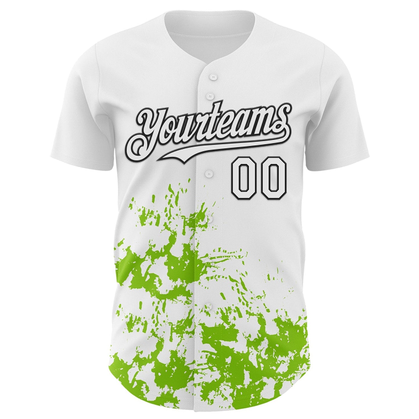 Custom White Black-Neon Green Splatter Authentic Baseball Jersey baseball jersey product view 2