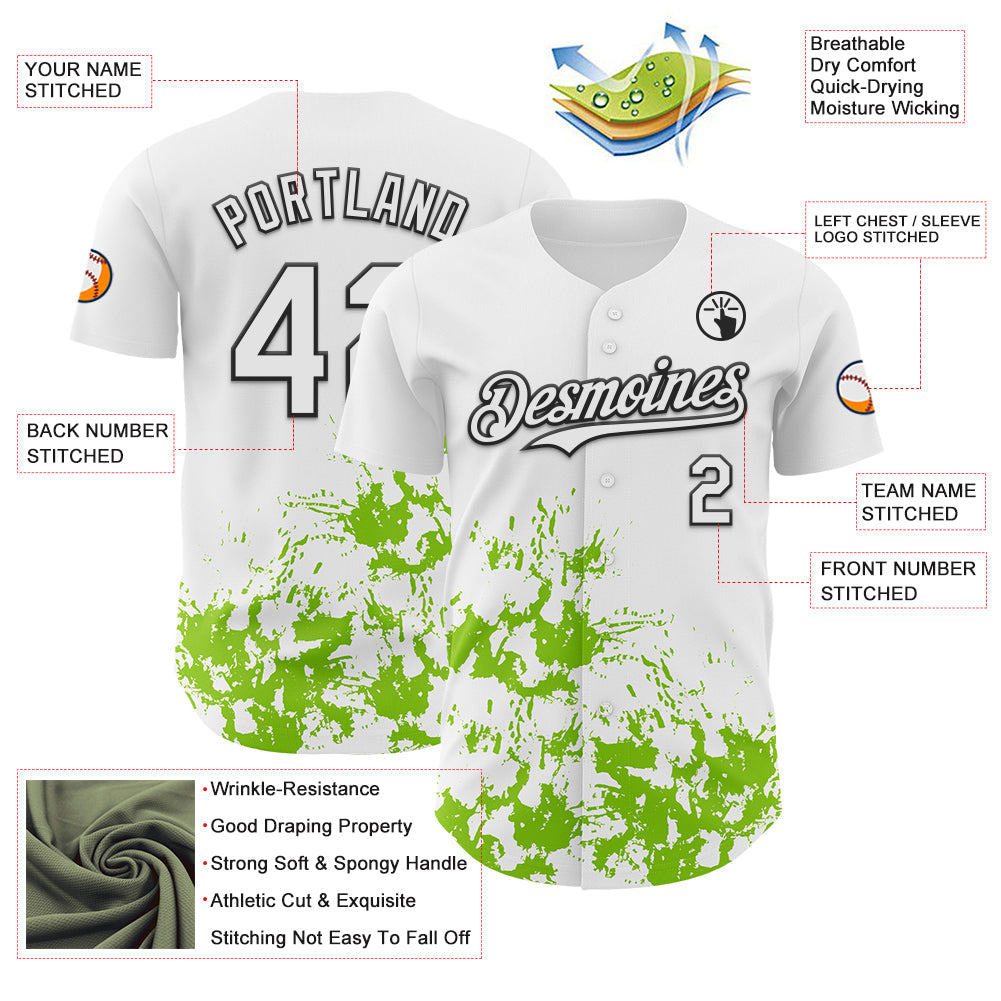 Custom White Black-Neon Green Splatter Authentic Baseball Jersey baseball jersey product view 3