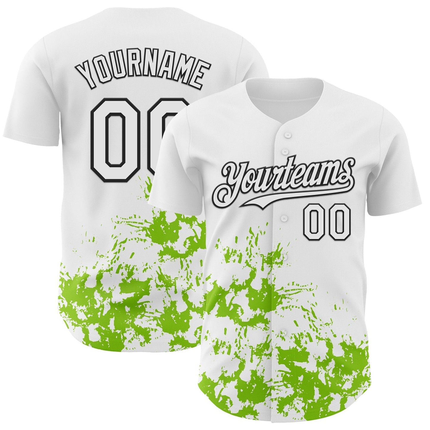 Custom White Black-Neon Green Splatter Authentic Baseball Jersey baseball jersey product view 1