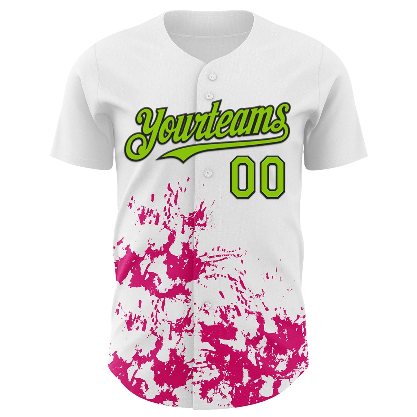 Custom White Neon Green Black-Pink Splatter Authentic Baseball Jersey baseball jersey product view 2