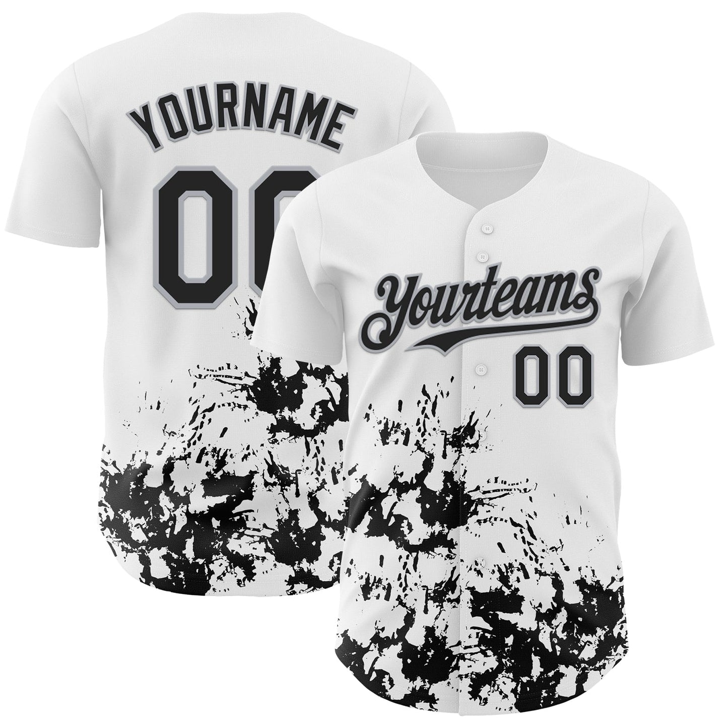 Custom White Black-Gray Splatter Authentic Baseball Jersey baseball jersey product view 1