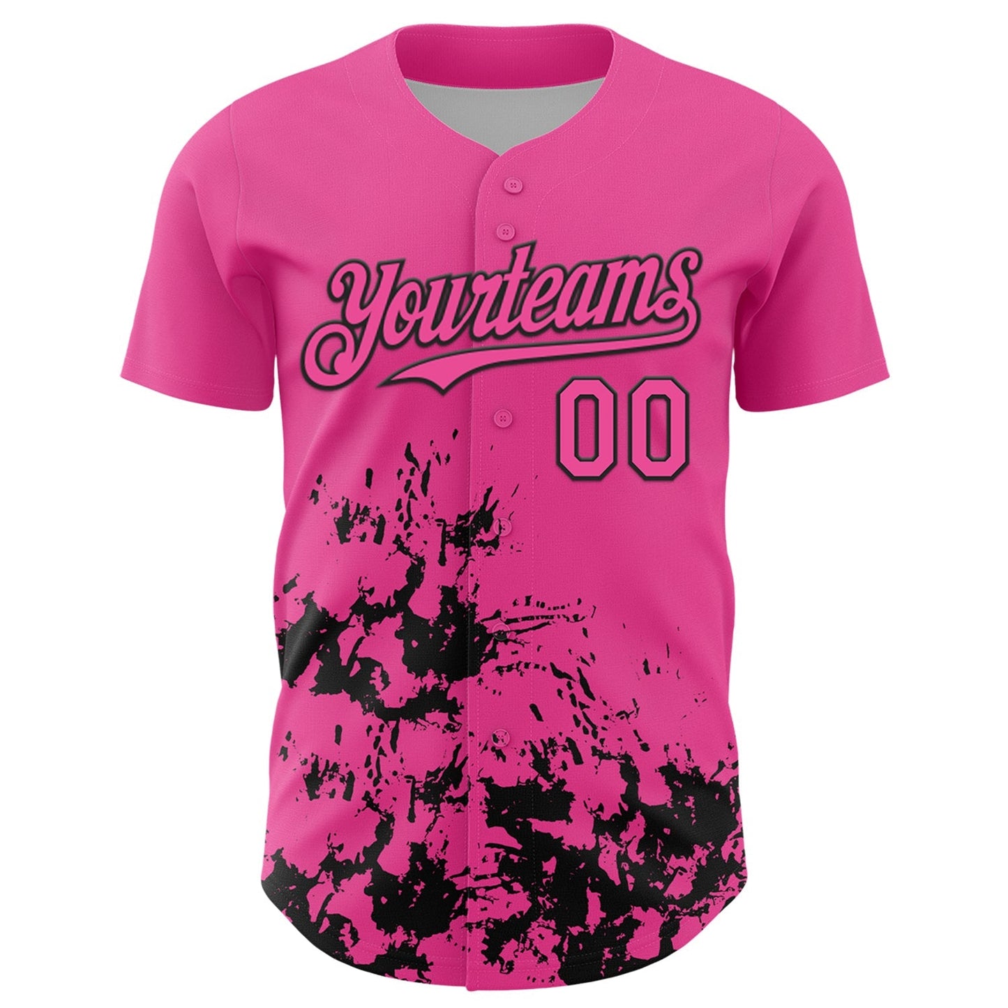 Custom Pink Black Splatter Authentic Baseball Jersey baseball jersey product view 2