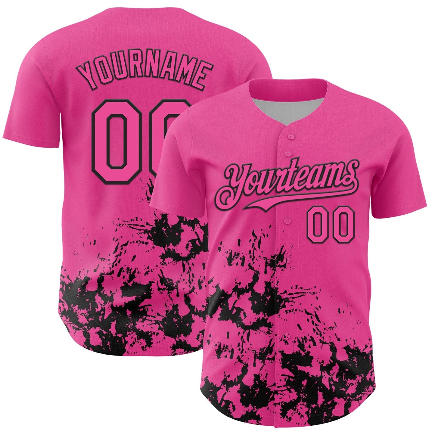 Custom Pink Black Splatter Authentic Baseball Jersey baseball jersey product view 1