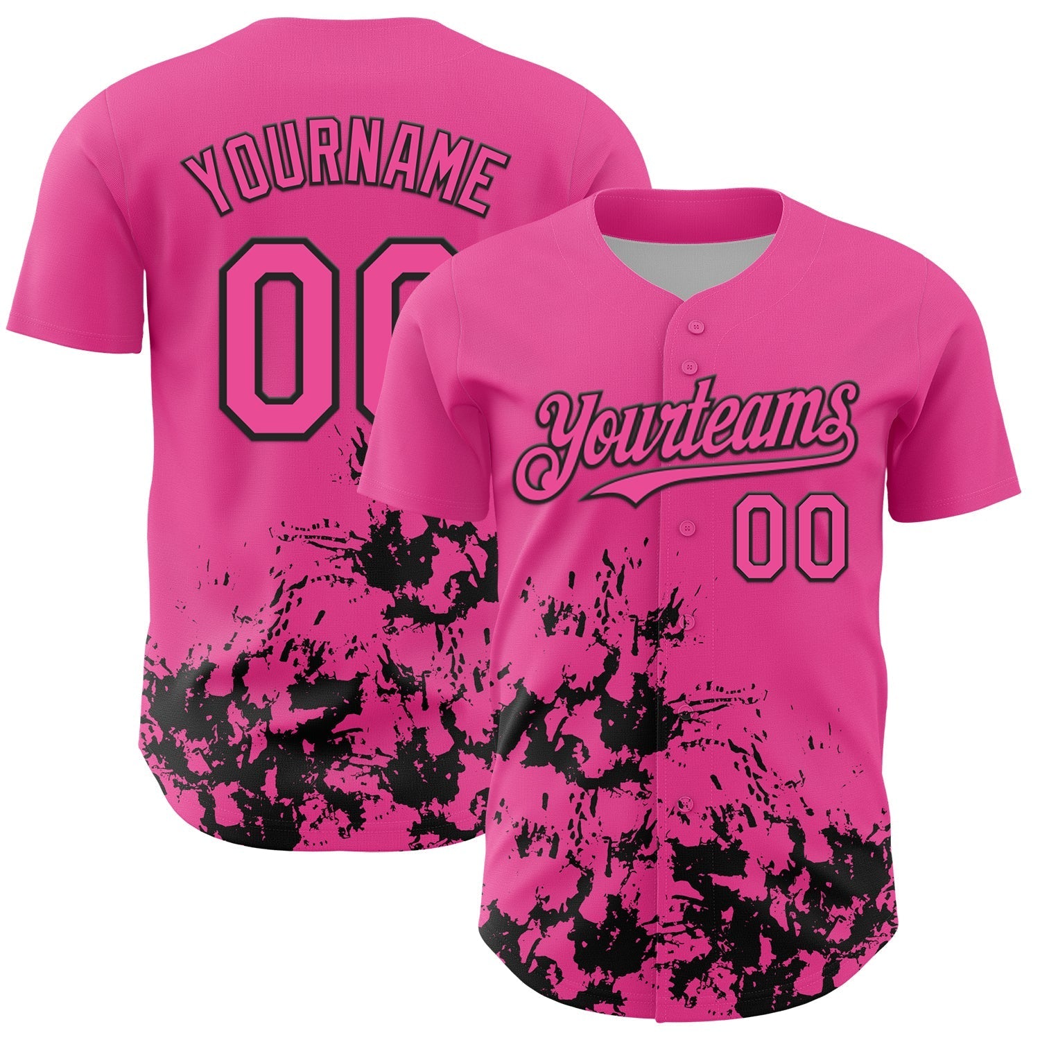 Custom Pink Black Splatter Authentic Baseball Jersey baseball jersey product view 1